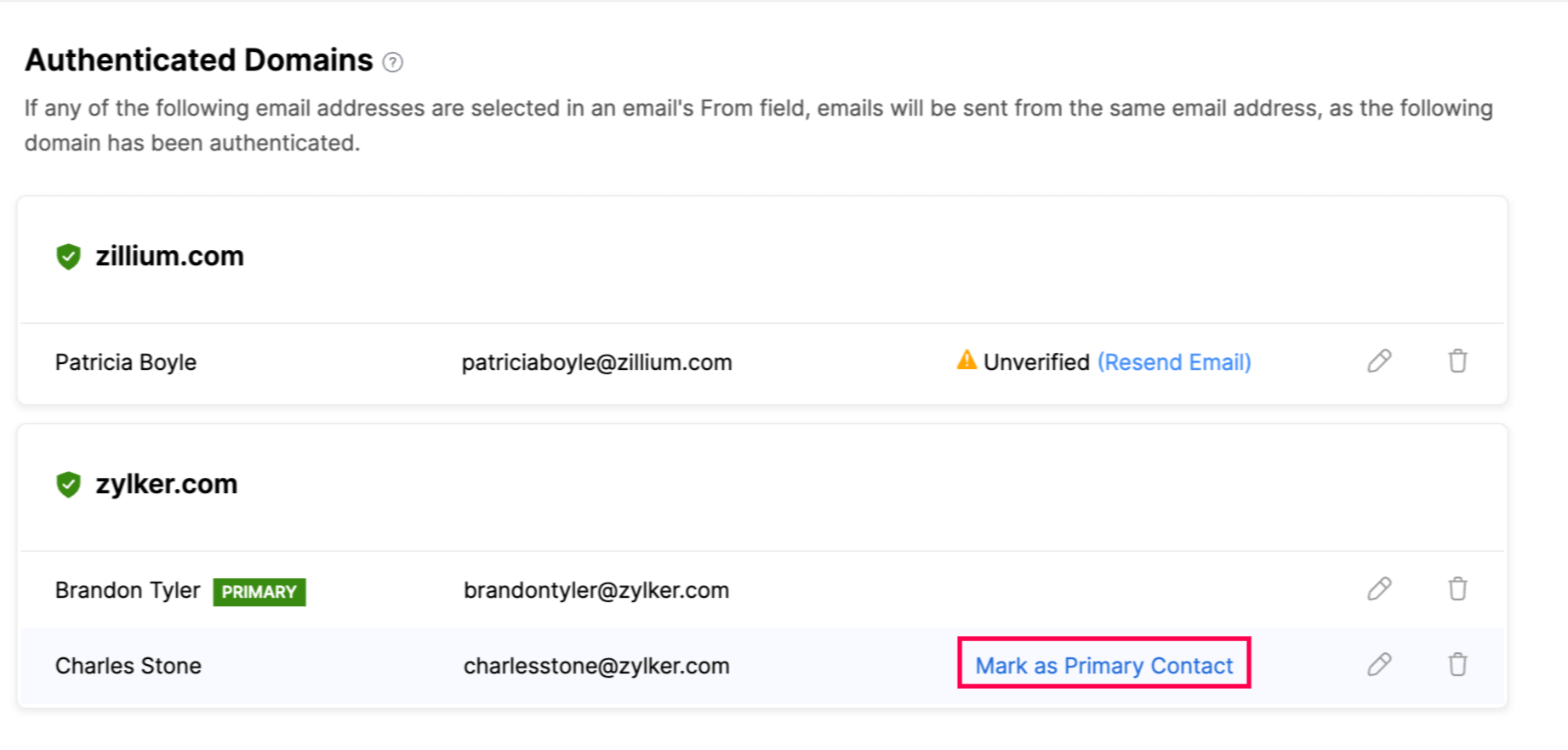 メインの連絡先の設定