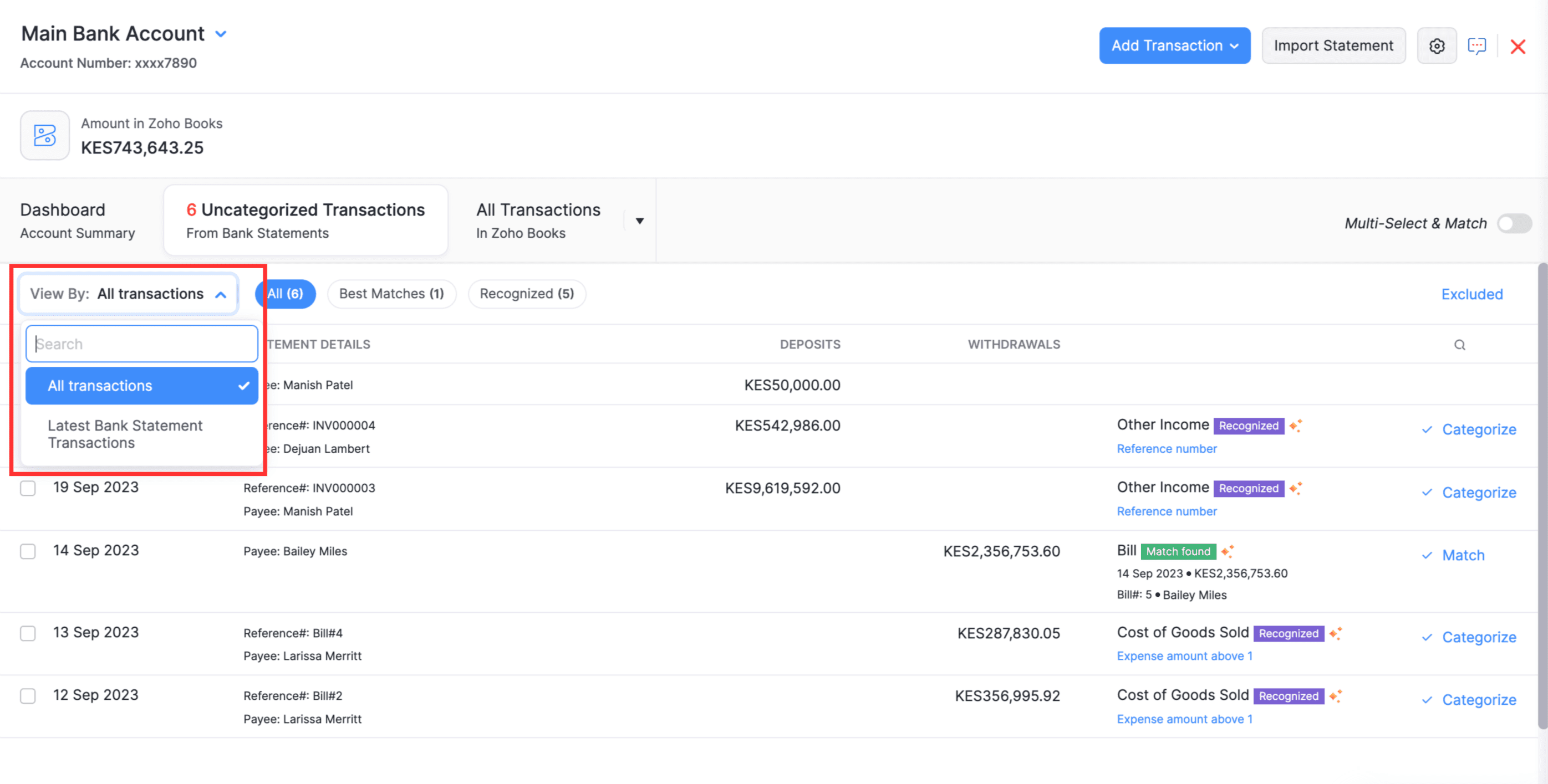 取引のマッチングとカテゴリ分類 | ヘルプ | Zoho Books