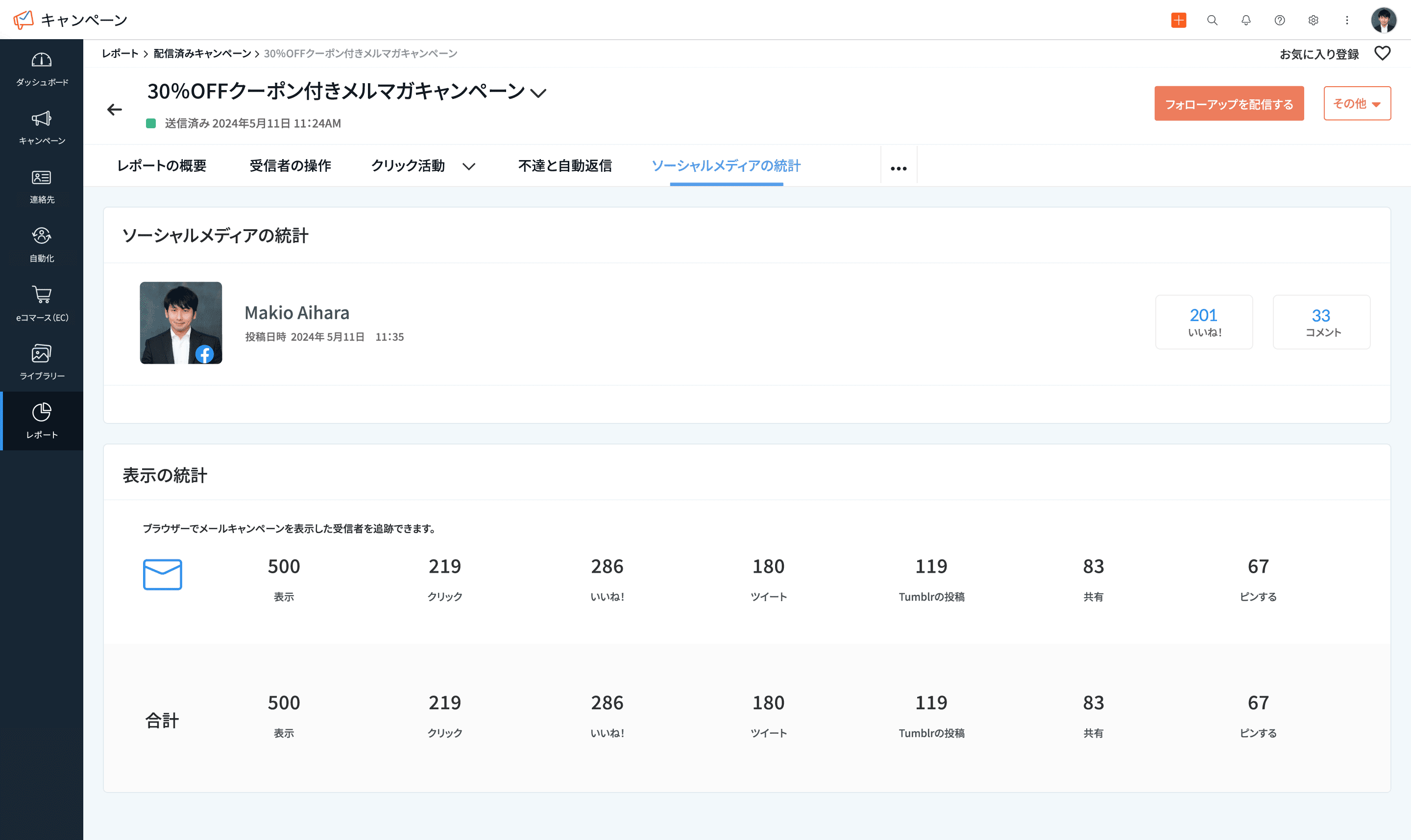 メルマガの配信後レポートをリアルタイムに把握｜Zoho Campaigns