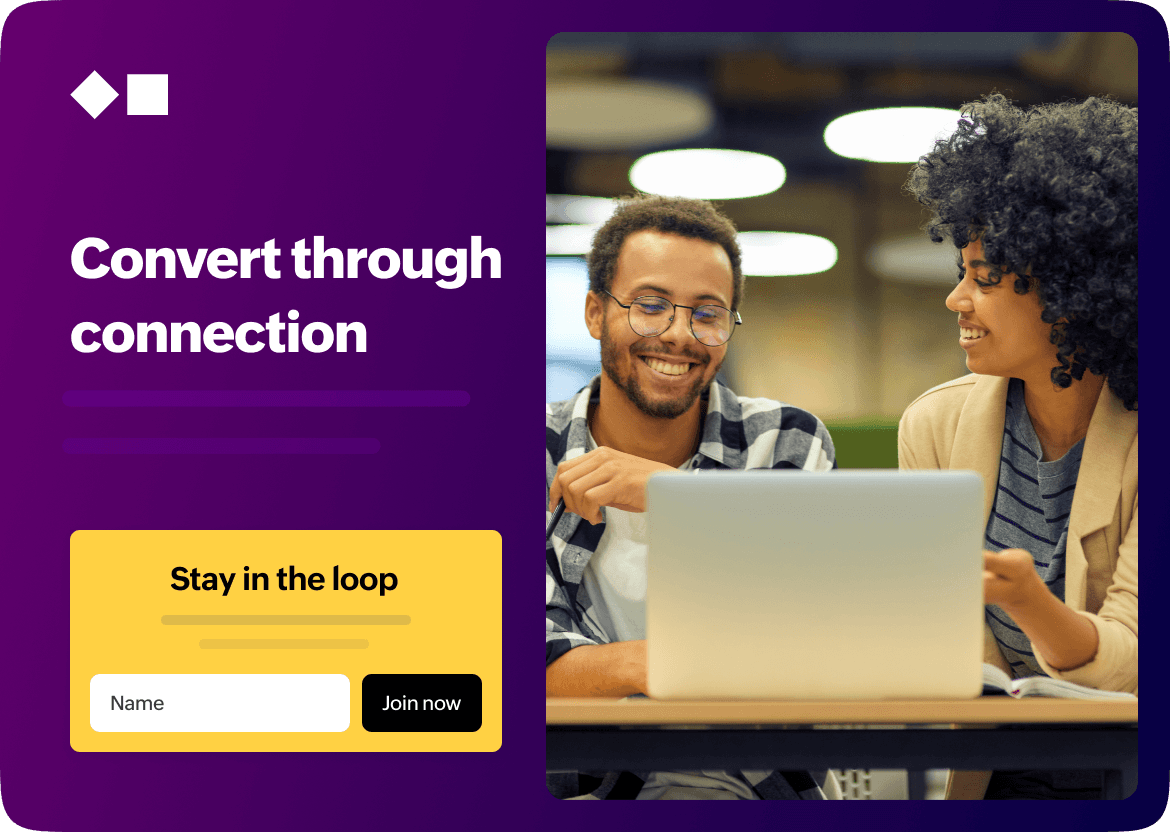 Branded landing page with a Stay in the loop newsletter signup form