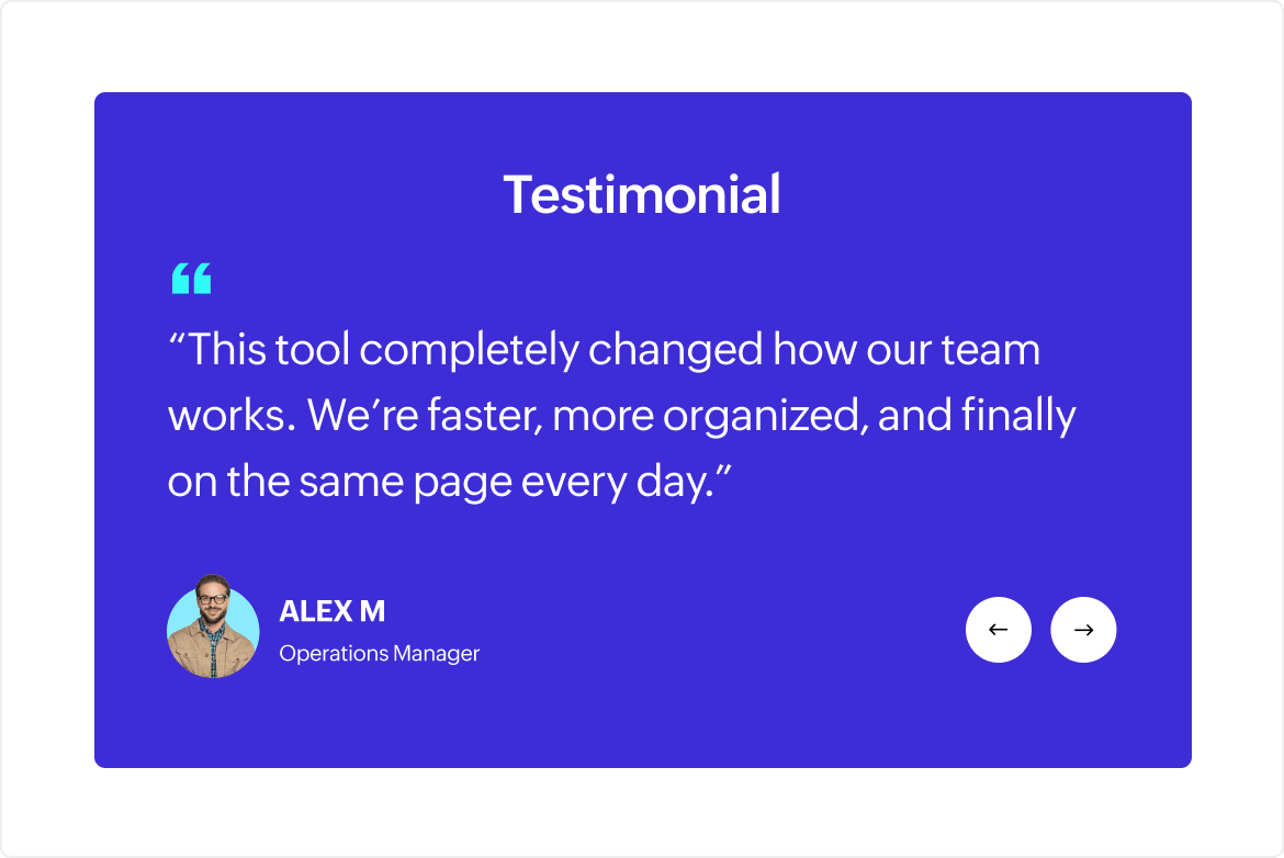 Customer testimonial card with company logo and a five-star rating