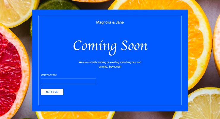 Coming soon page template with email signup