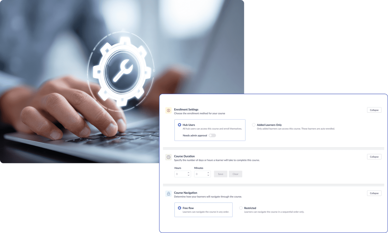 Course settings control panel in Zoho Learn