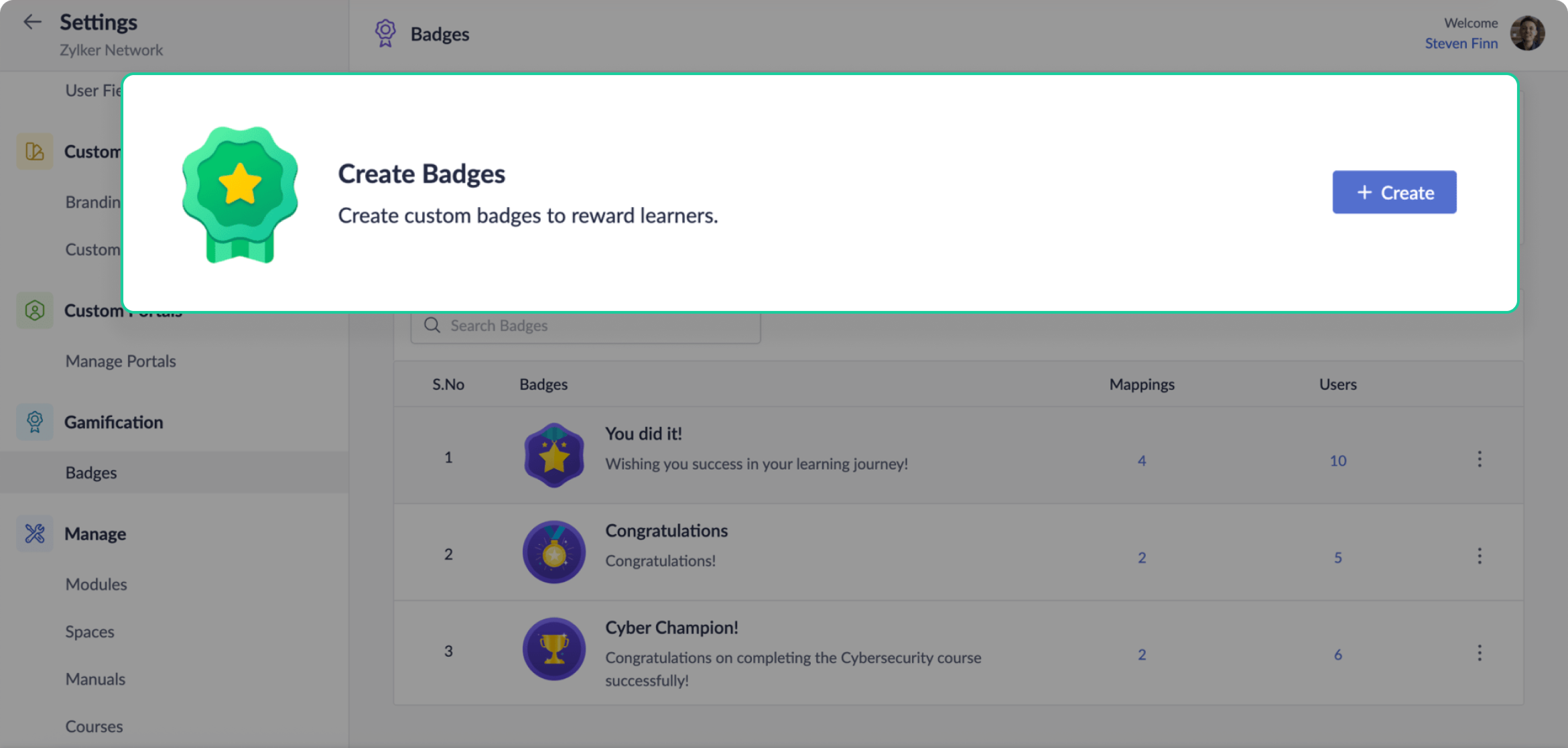 Customized badges for gamified learning in Zoho Learn