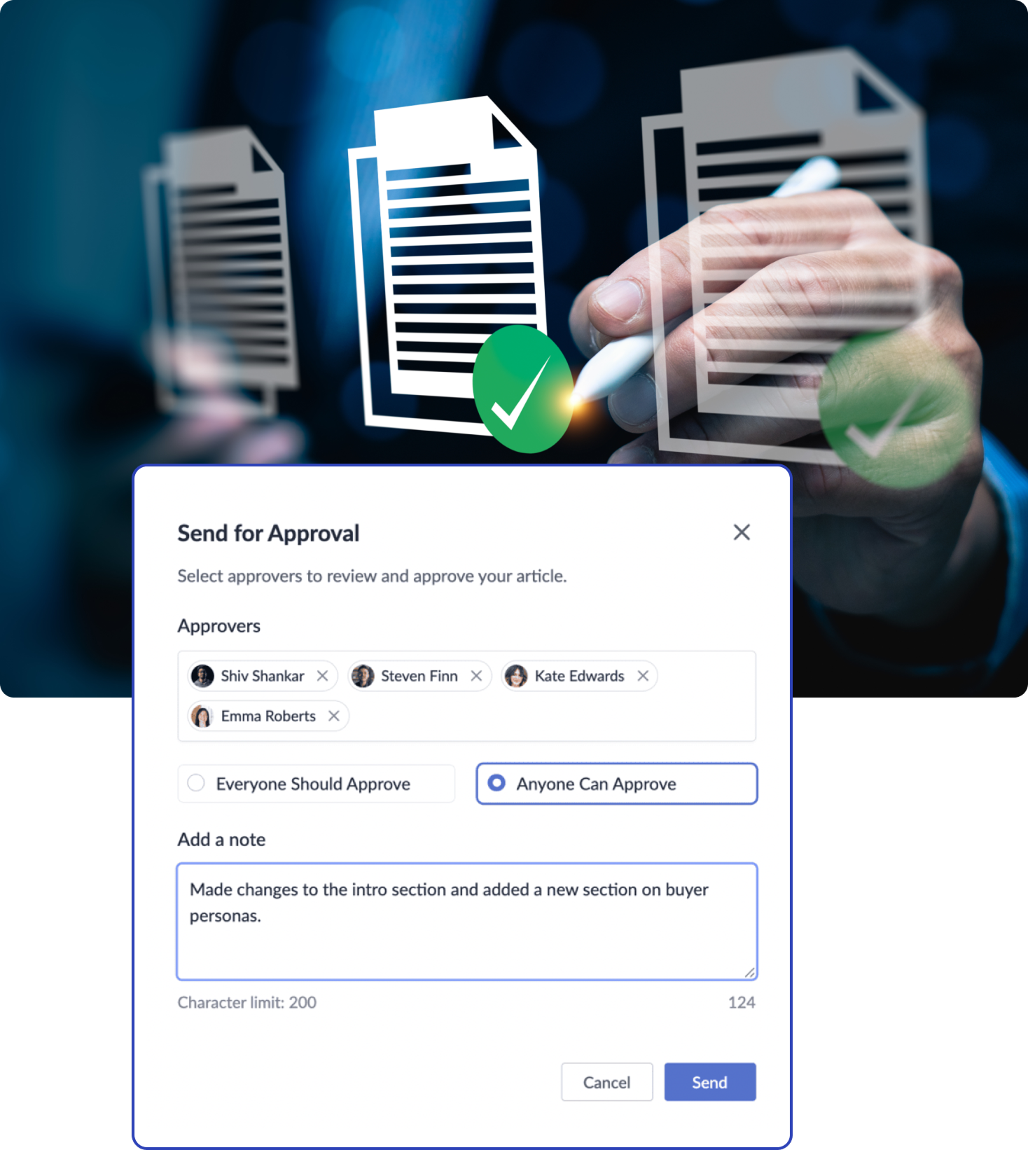 Person reviewing documentation for approval