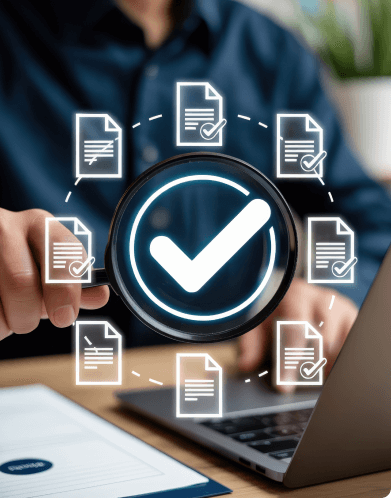 Business professional reviewing documentation