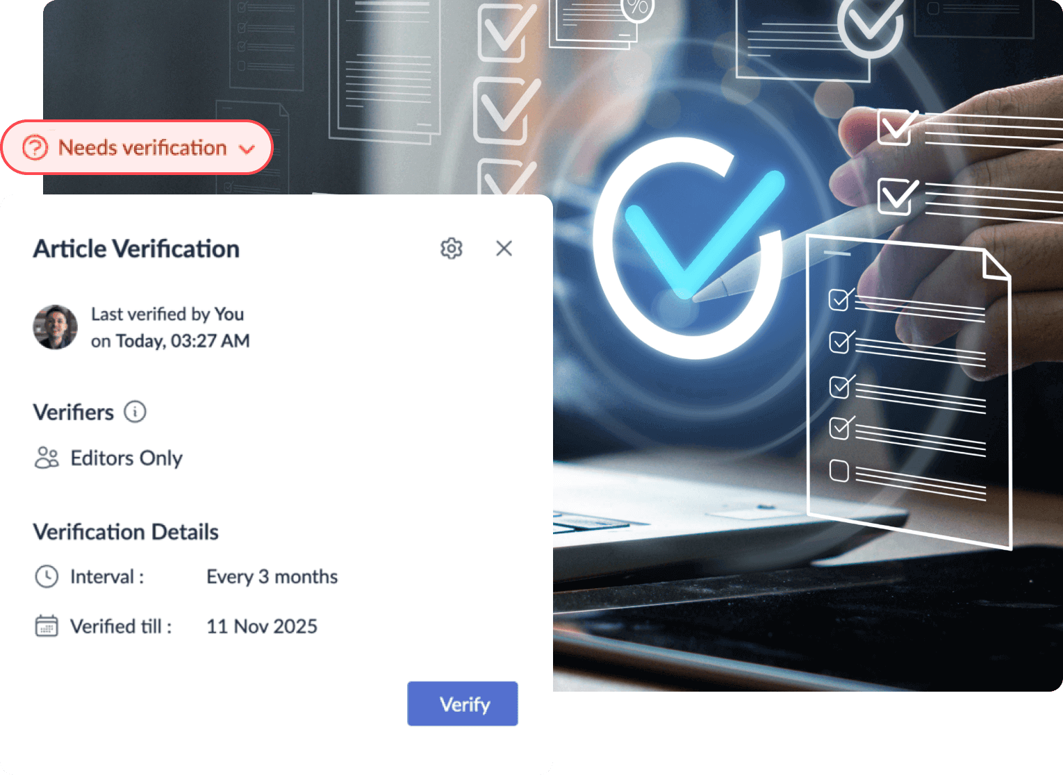 Article verification interface