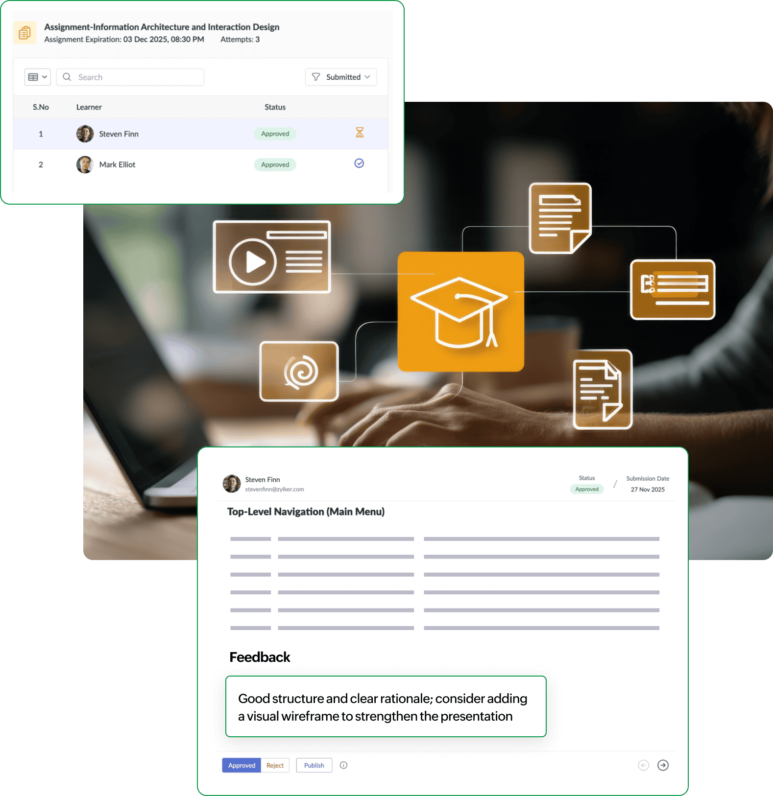 Manual assignment evaluation and scoring interface in Zoho Learn