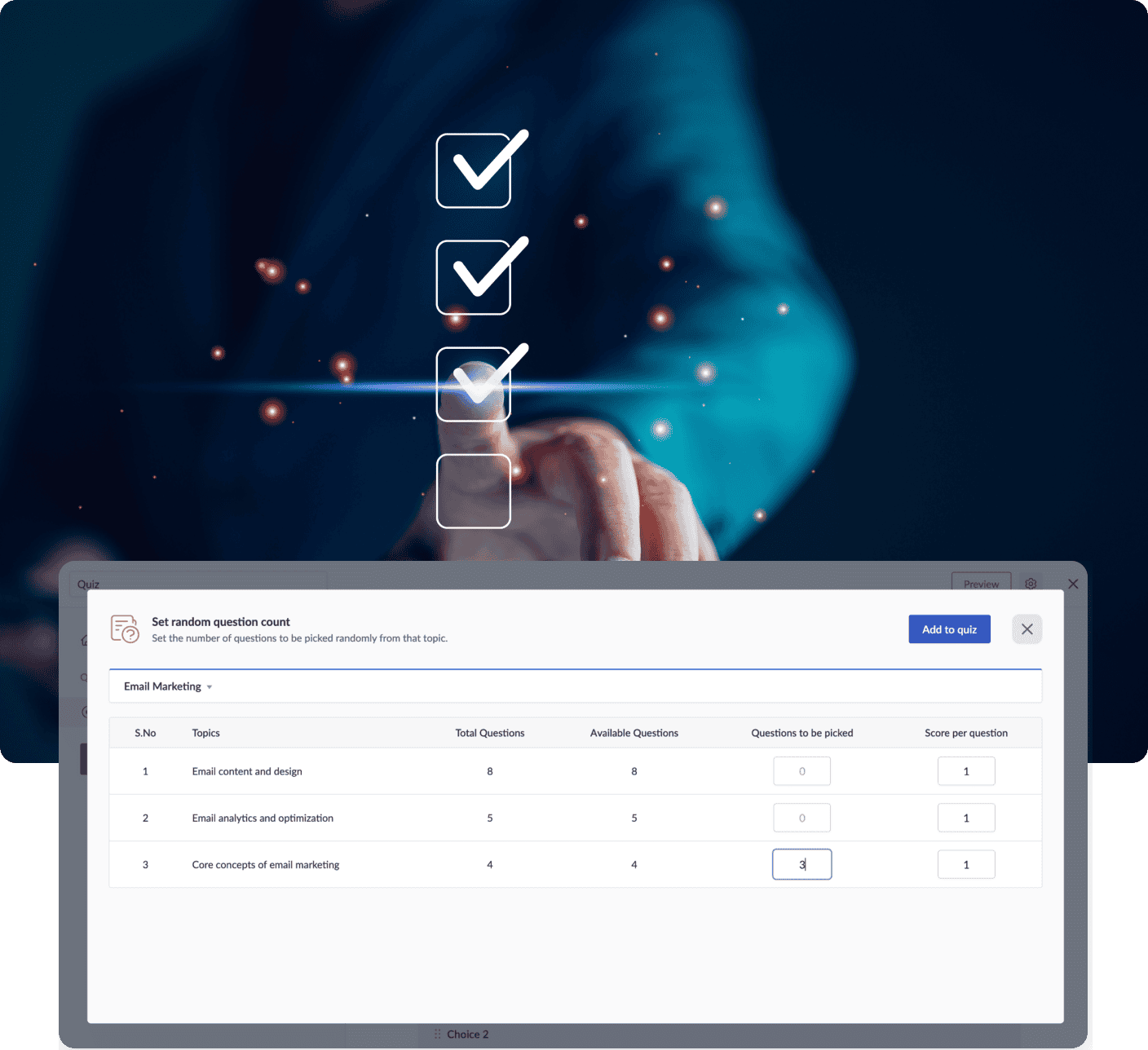 Question randomization options for quizzes in Zoho Learn