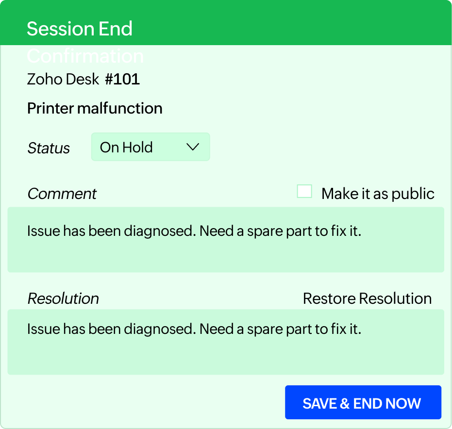 Update ticket status and end the session
