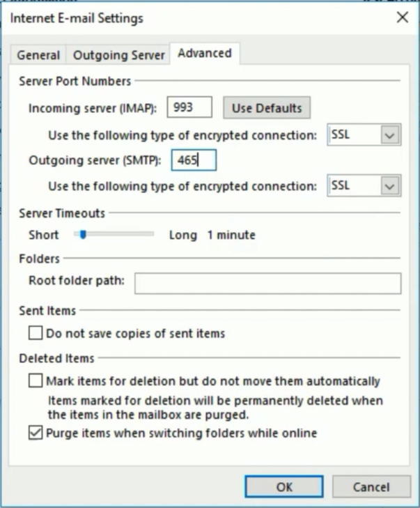 Configuración avanzada de IMAP para Zoho Mail en Outlook