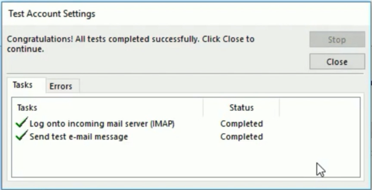 IMAP test results
