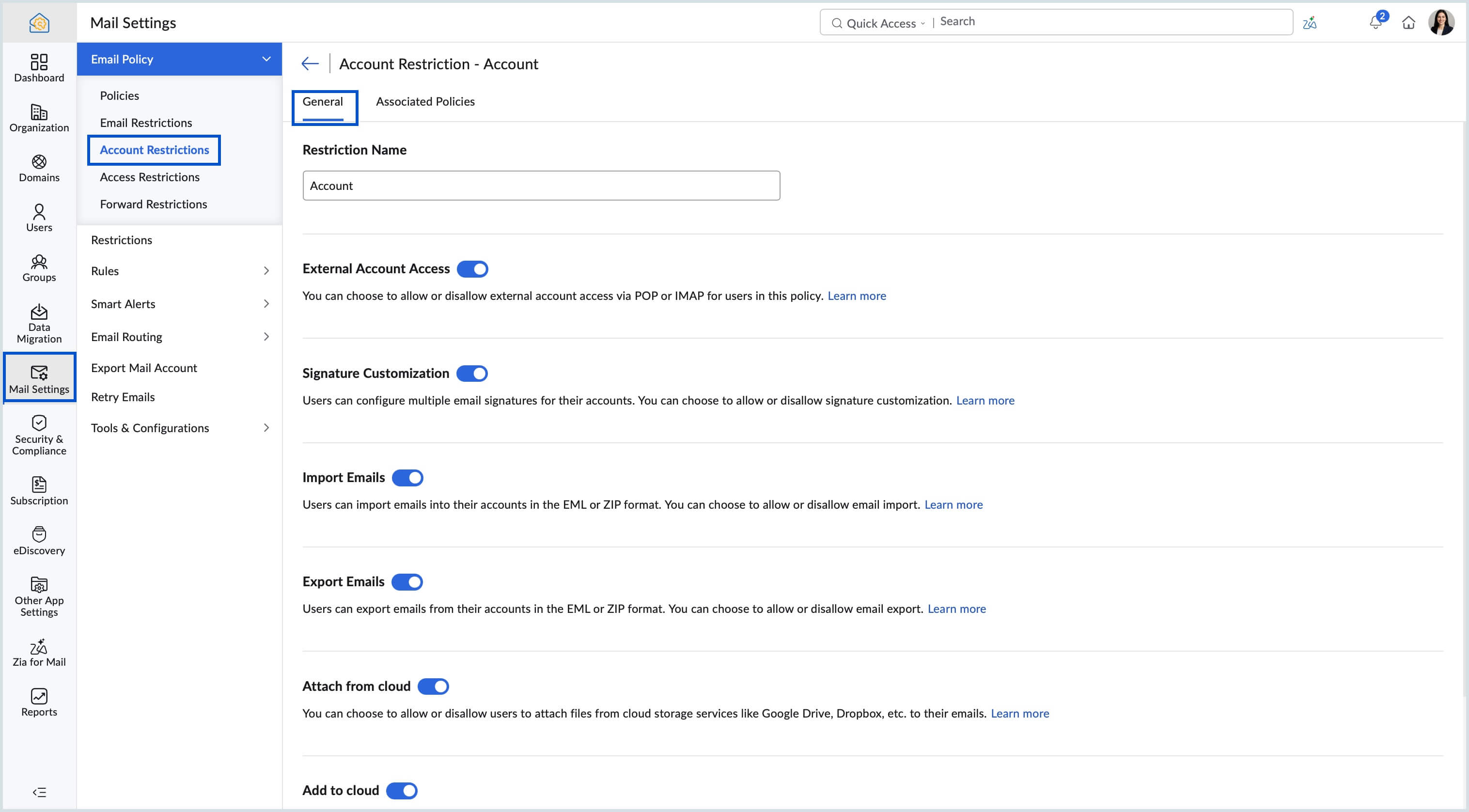 Account restriction