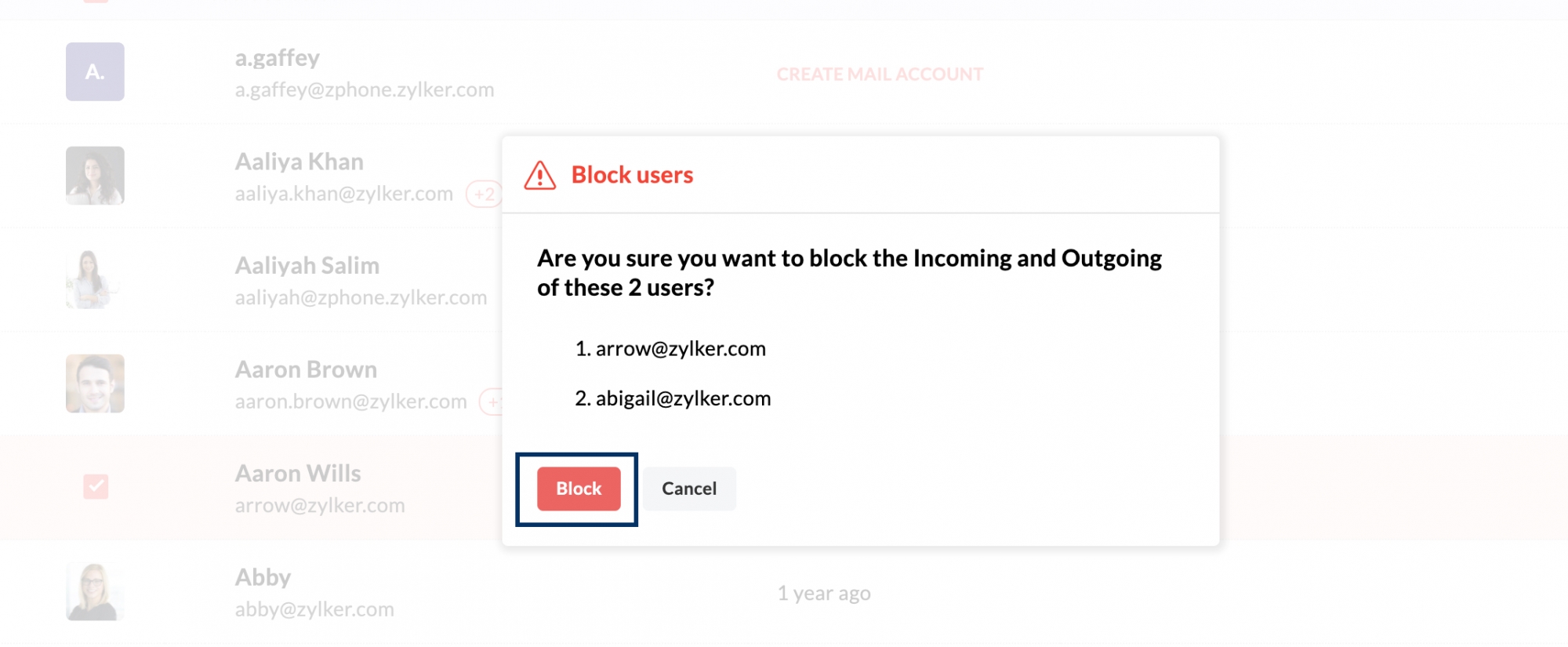 provide confirm to block users