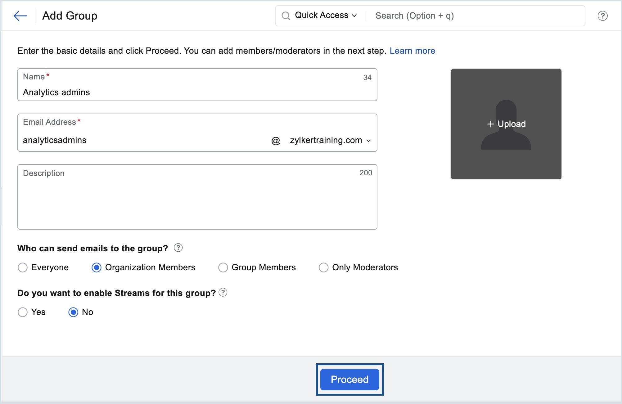 Add details for new group creation