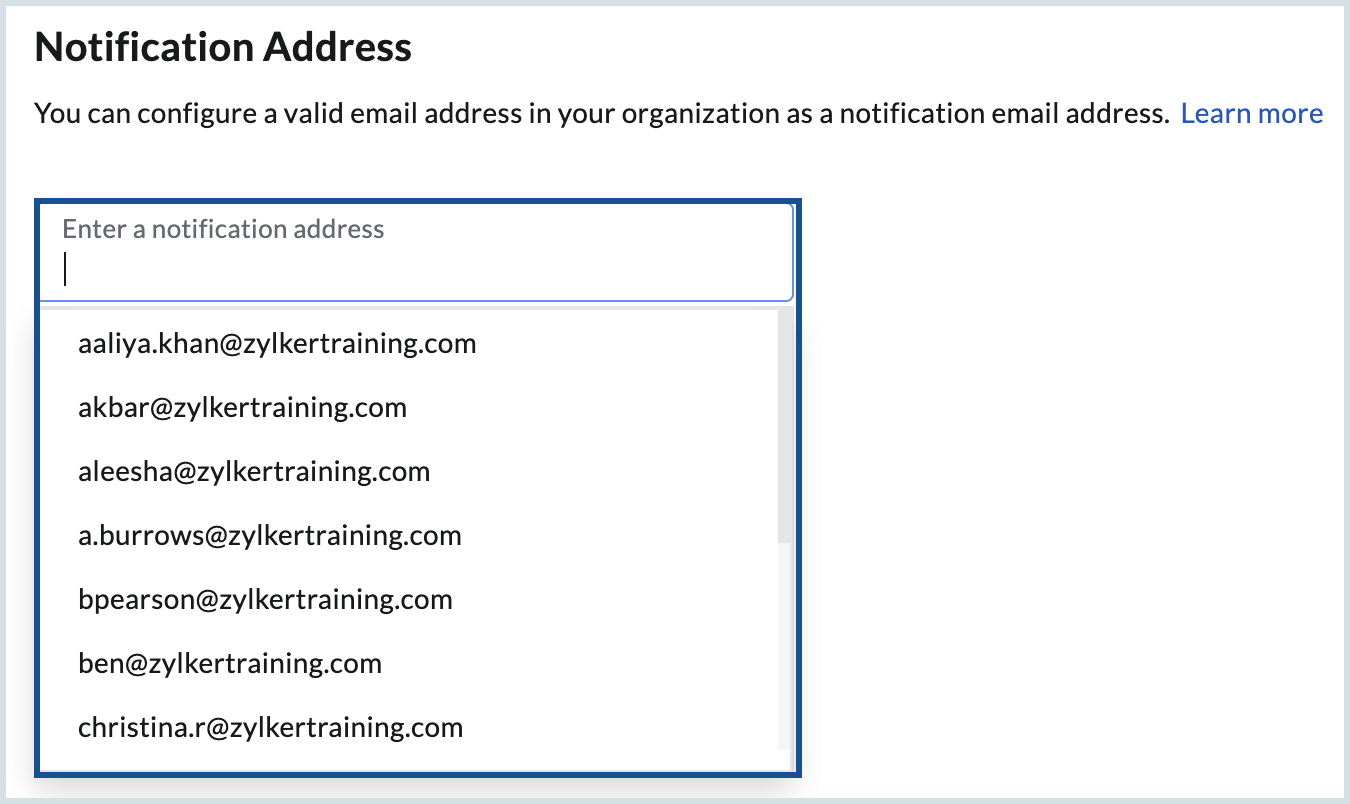 Adding notification email address