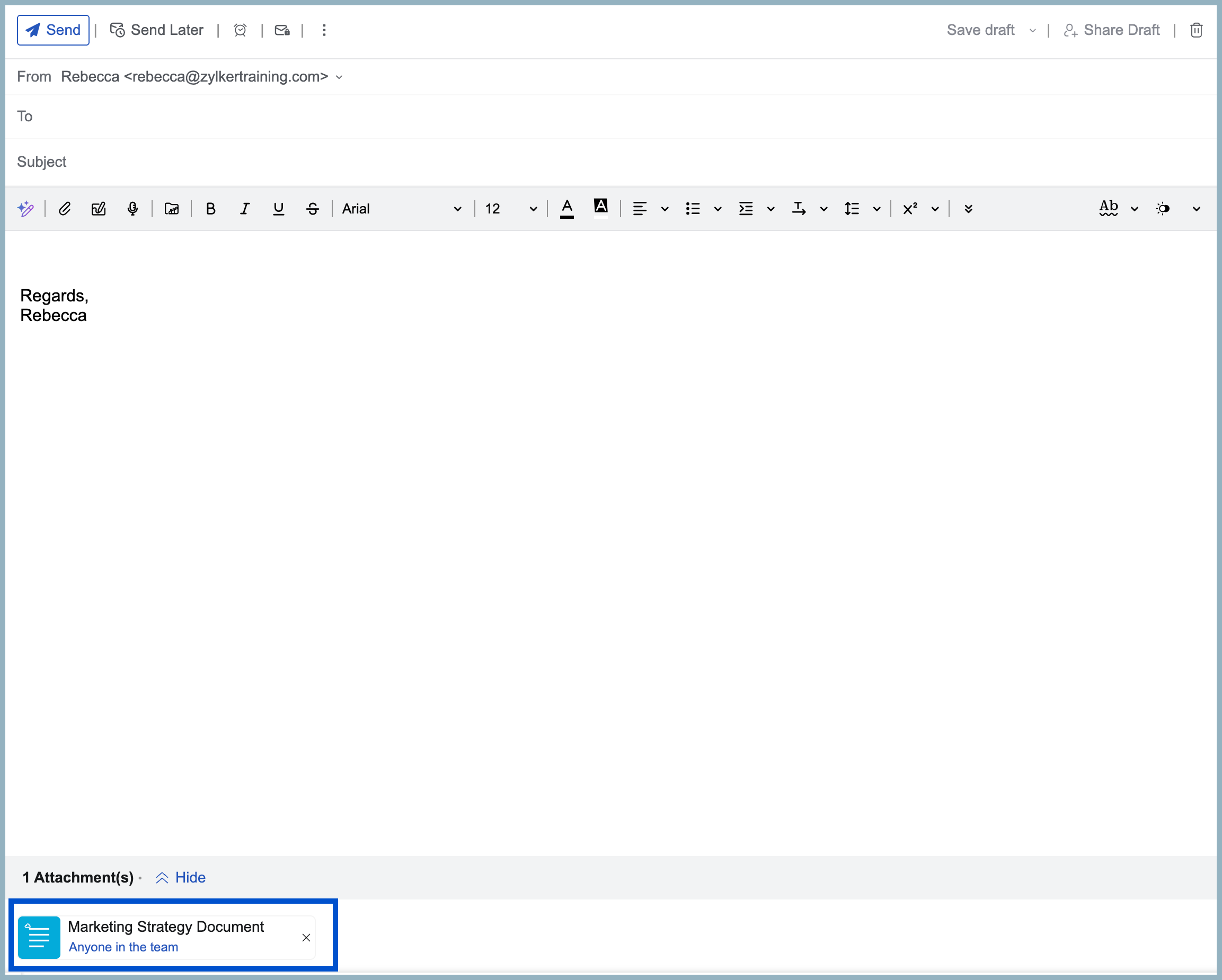File added to email