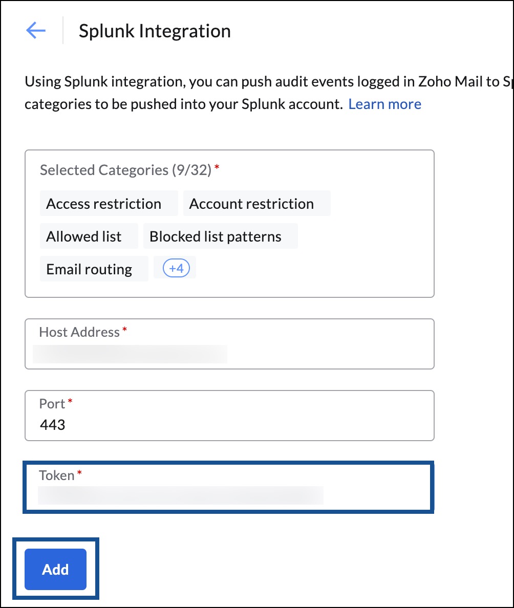 add token for splunk integration