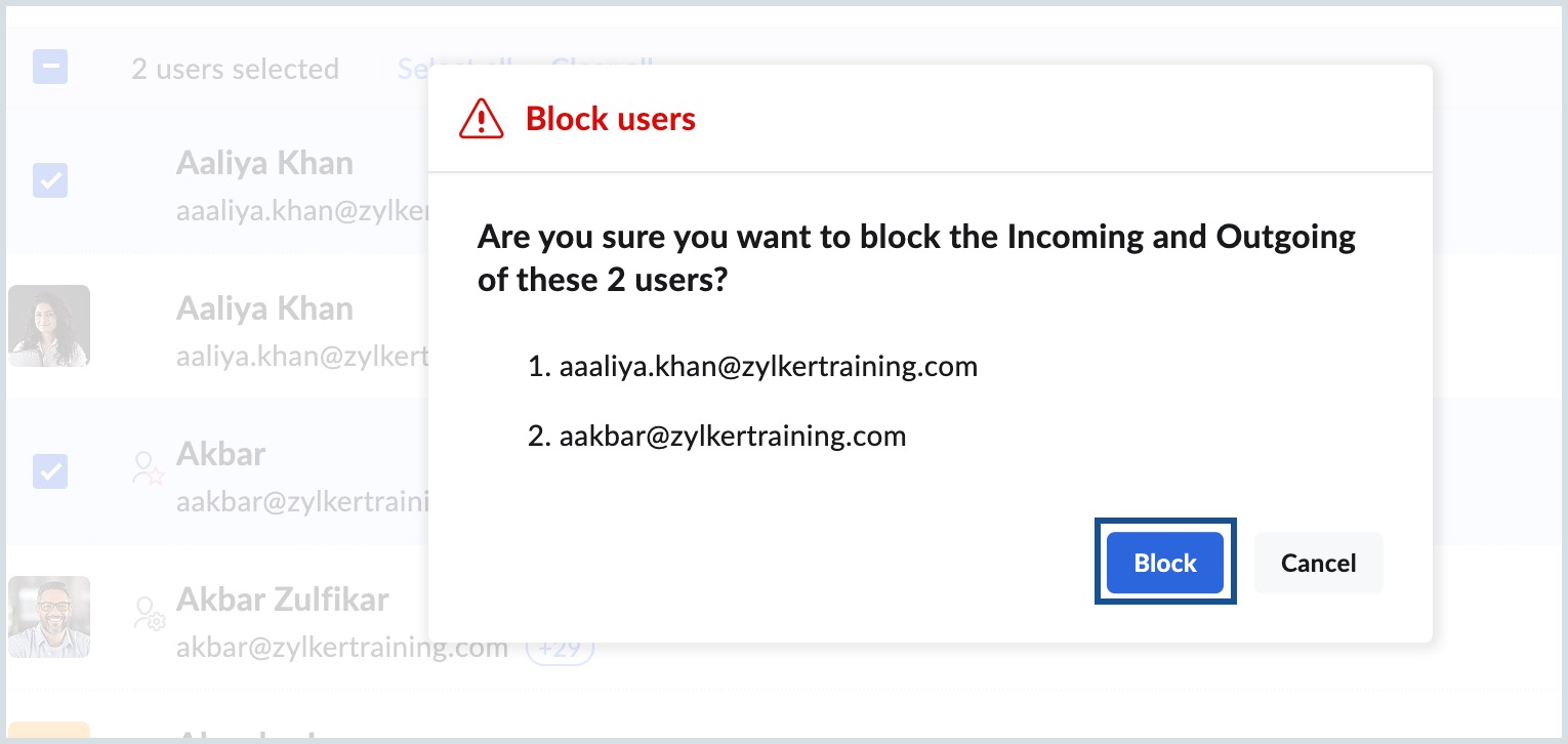 block user confirmation
