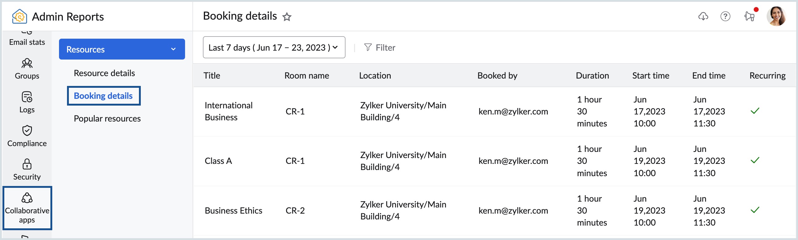 booking details report