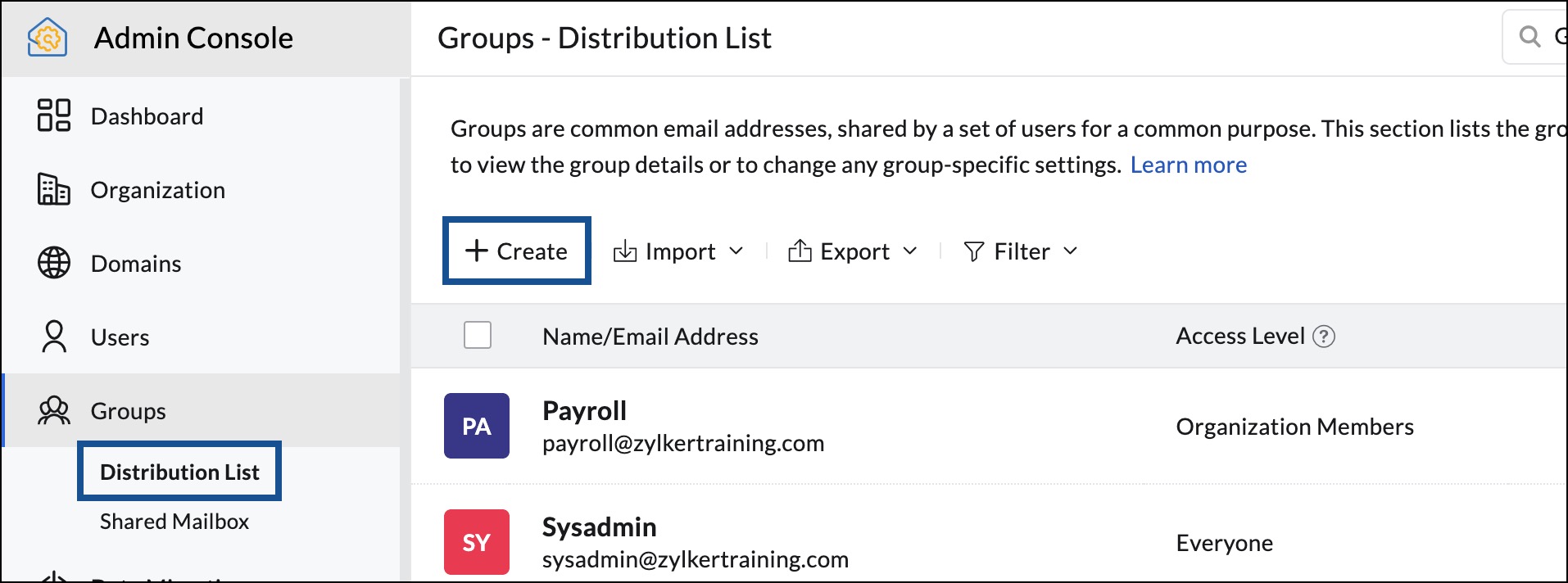 criar lista de distribuição de grupo