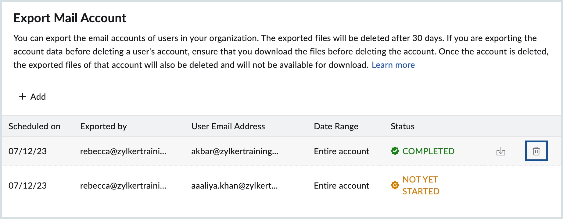 Export Mail Account