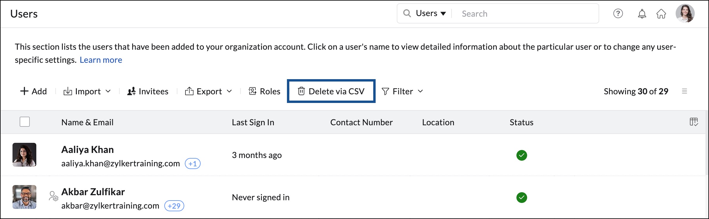 delete bulk users with a CSV file