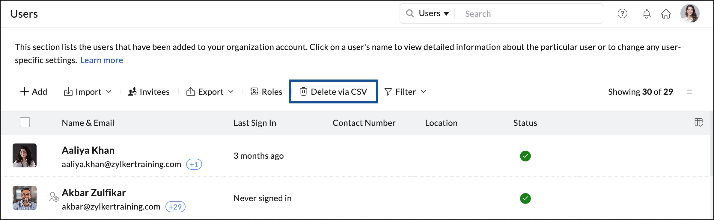 ลบผู้ใช้เป็นกลุ่มด้วยไฟล์ CSV