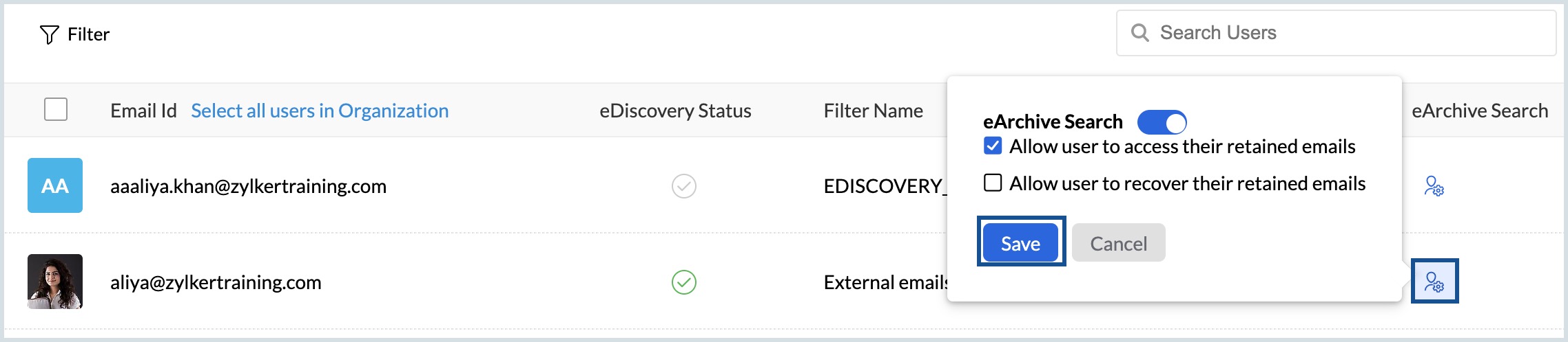 enable ediscovery for users in mailbox