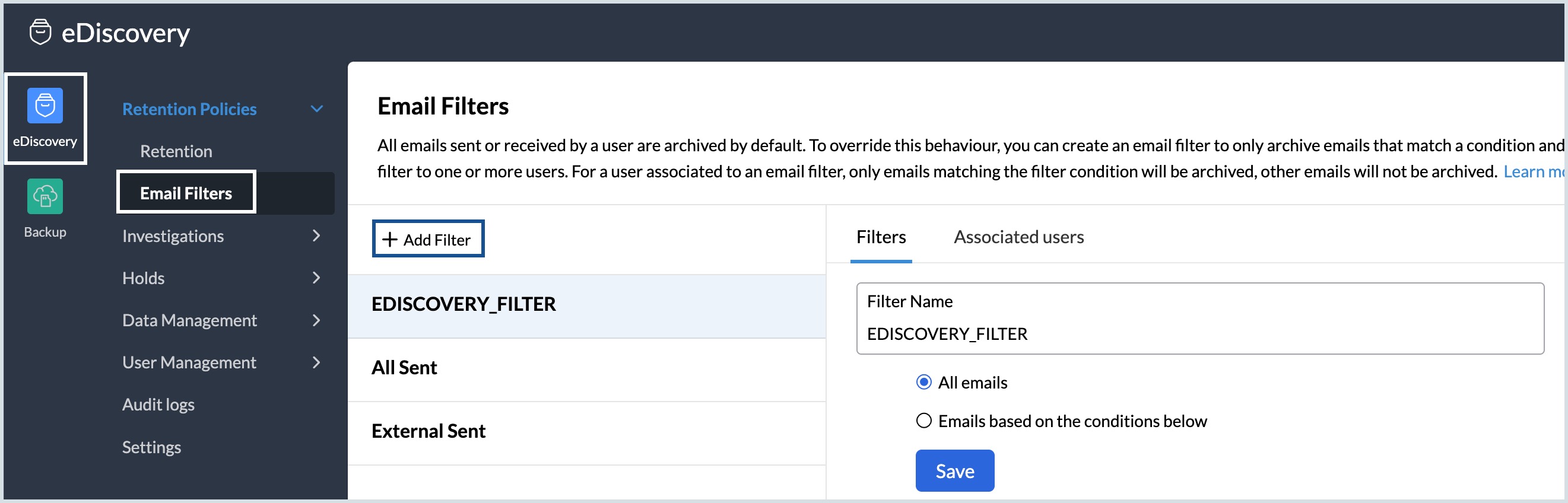 eDiscovery email filter