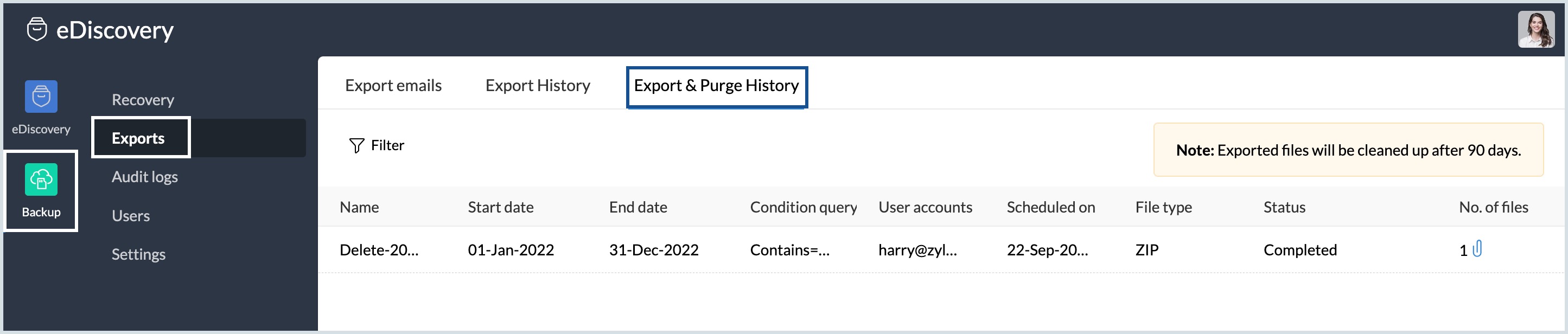 export and purge history