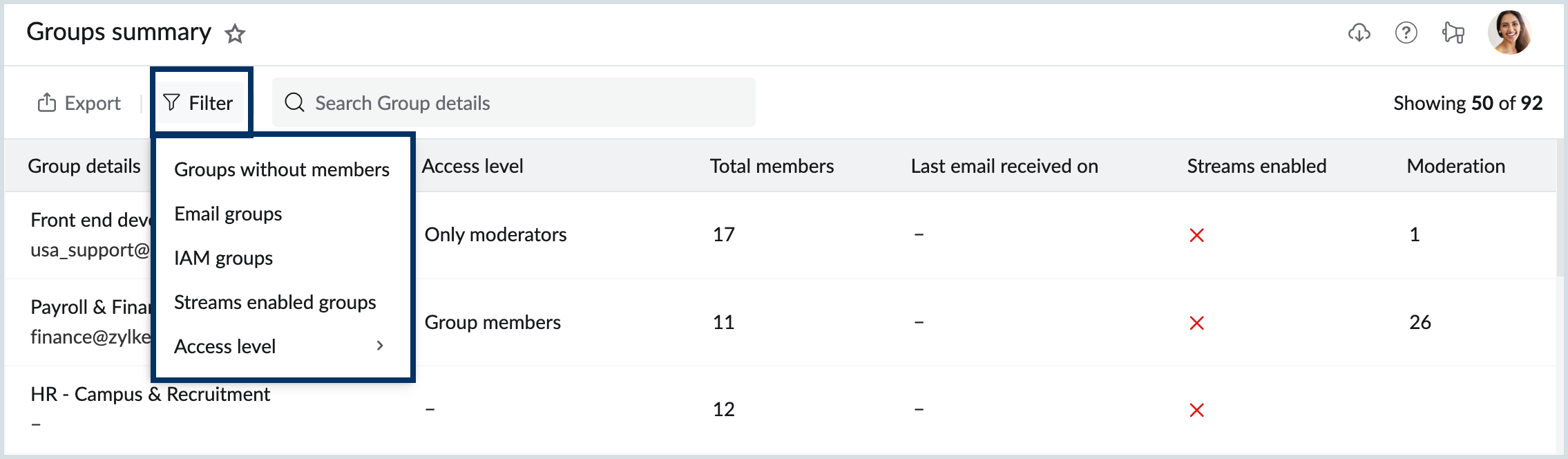 group summary filter