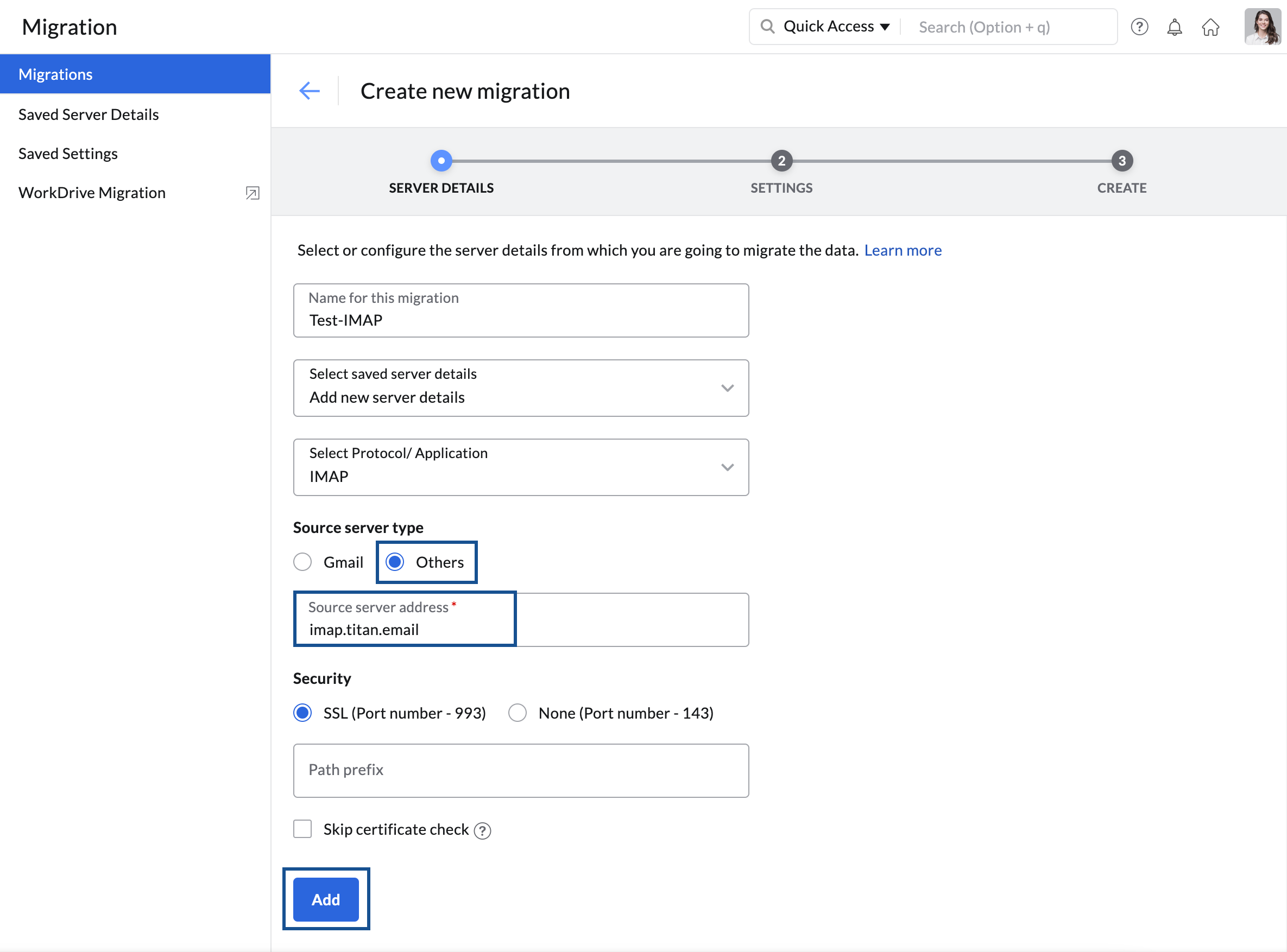 IMAP for Titan Email to Zoho Mail