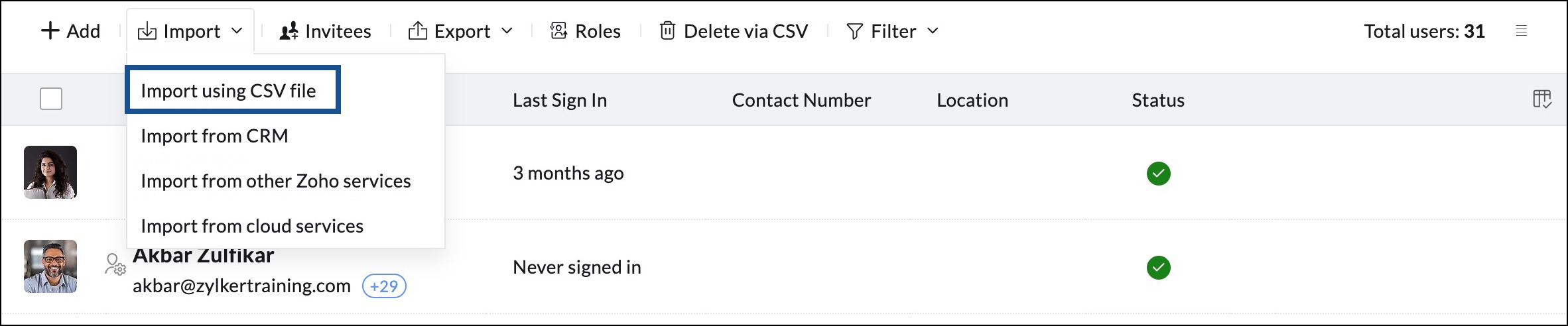 นำเข้าผู้ใช้จำนวนมากโดยใช้ไฟล์ CSV