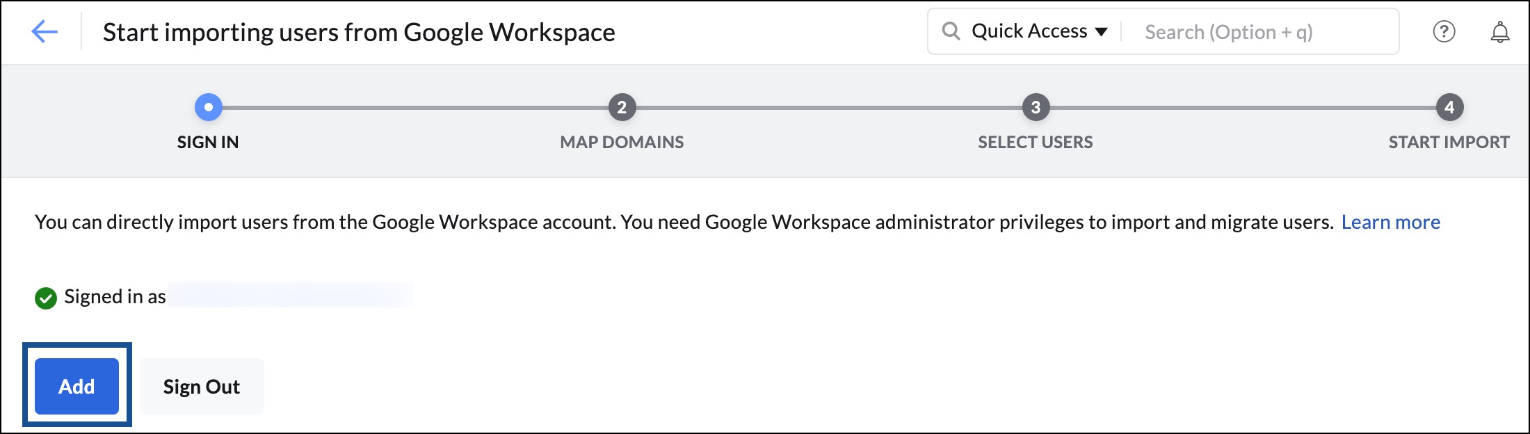 agregar importación de usuario desde Google Workspace