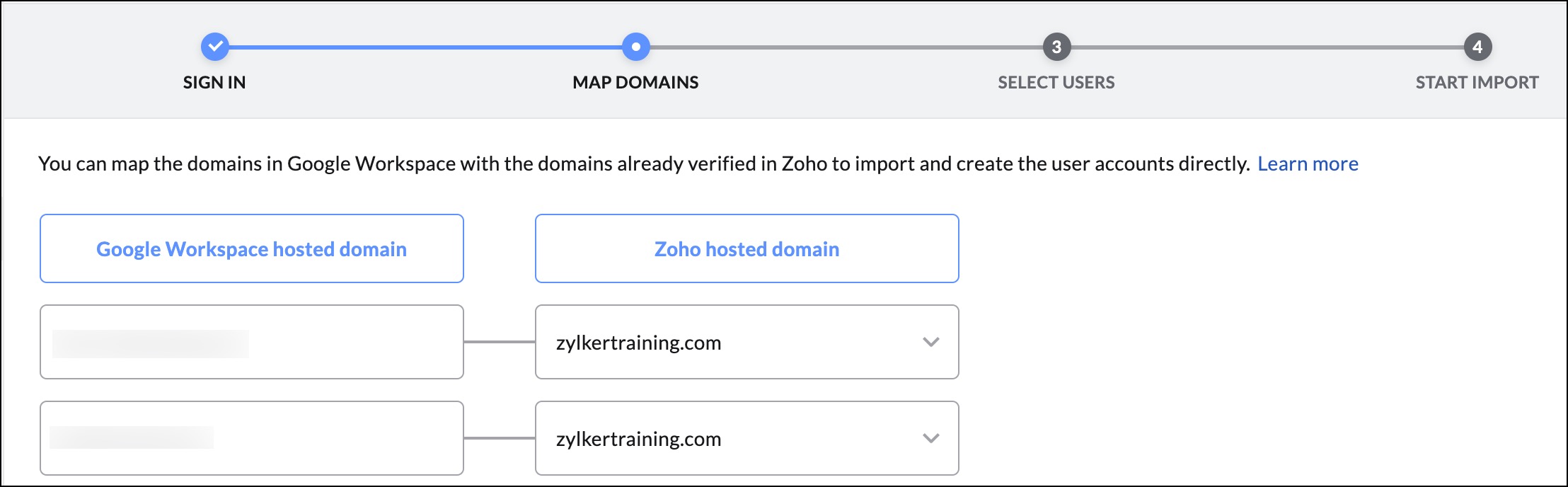 map domains for user import from Google Workspace