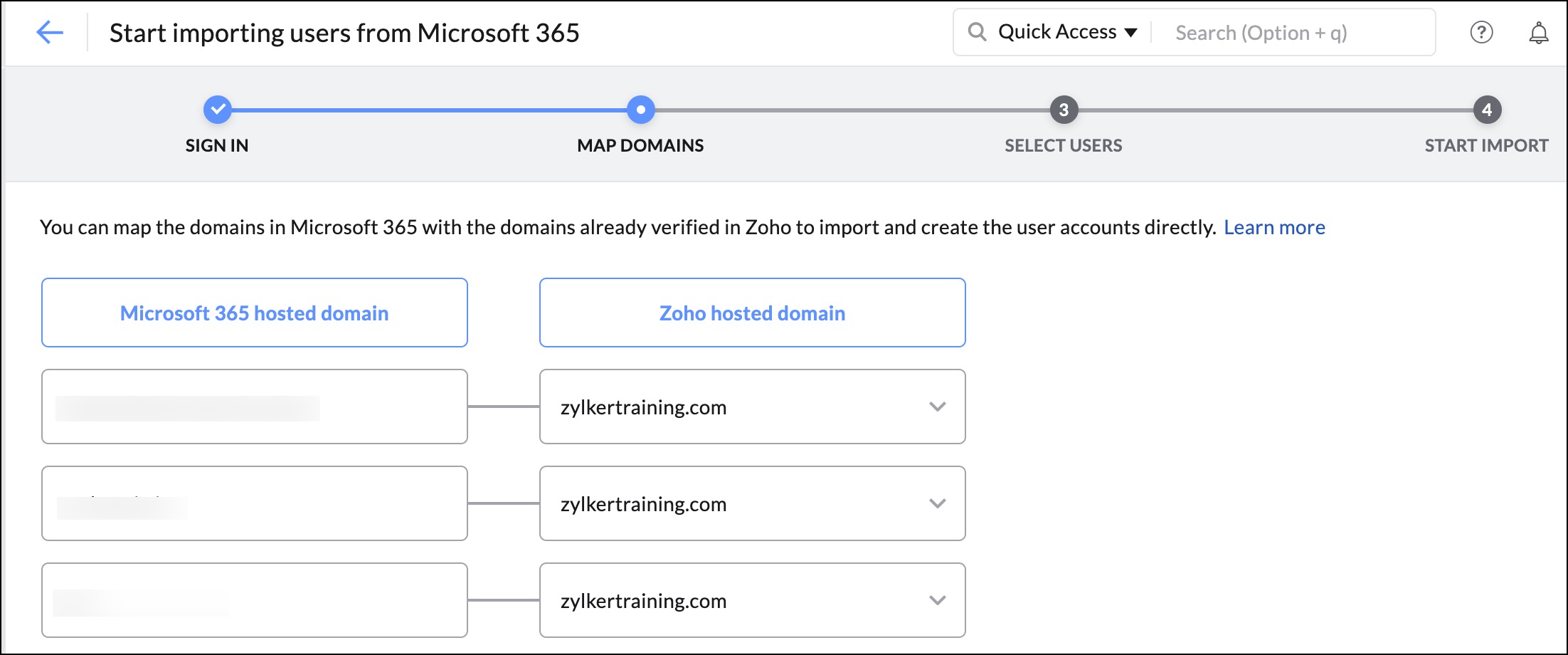 แมปโดเมน Microsoft 365 กับ Zoho Mail