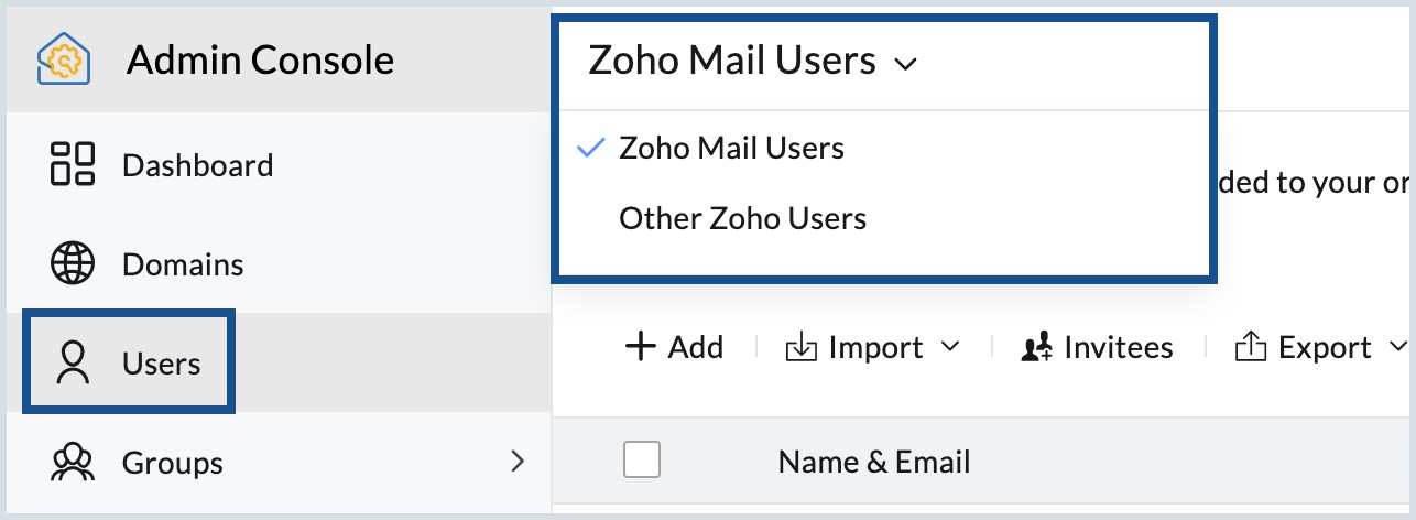 lista de otros usuarios de Zoho