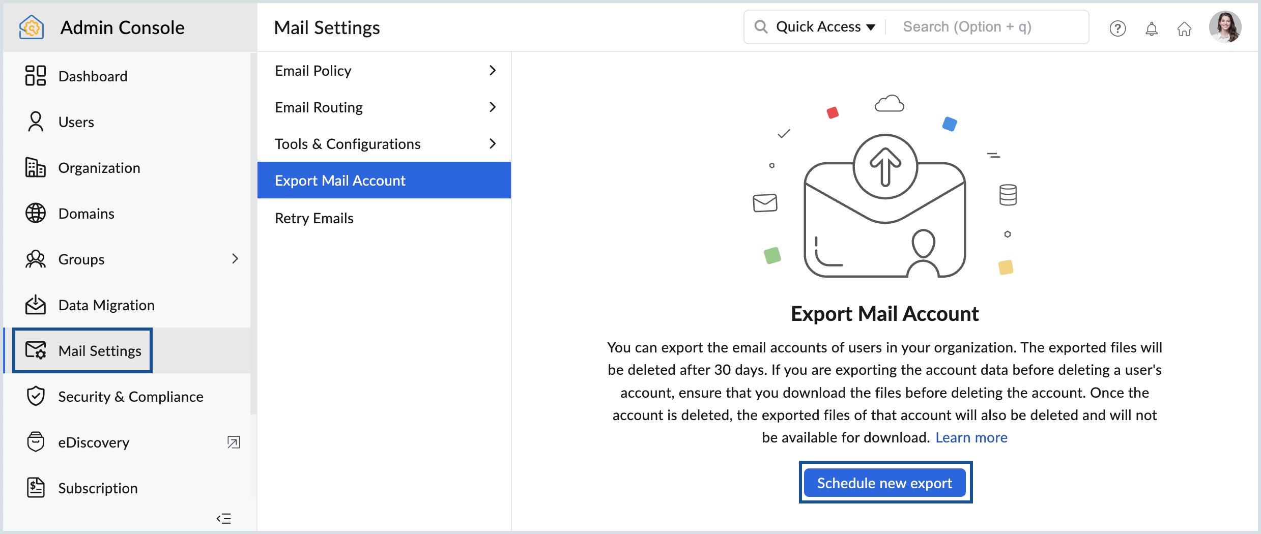 exporter un compte de messagerie