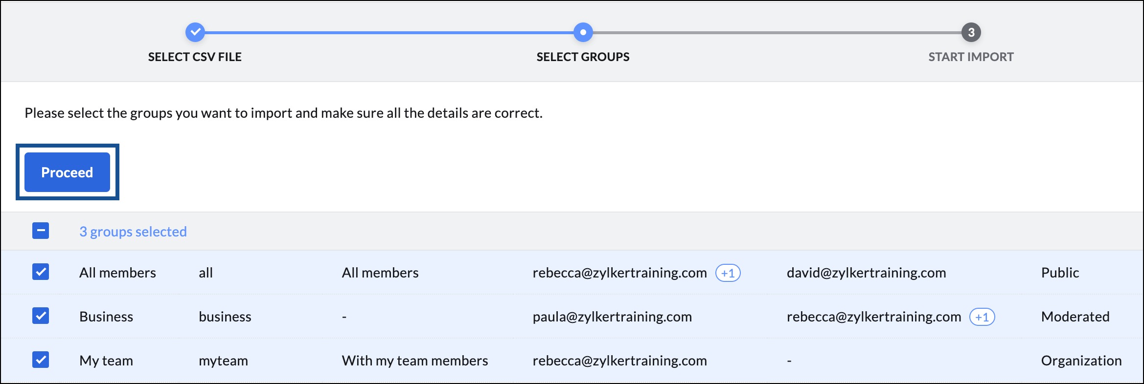select groups from the CSV file