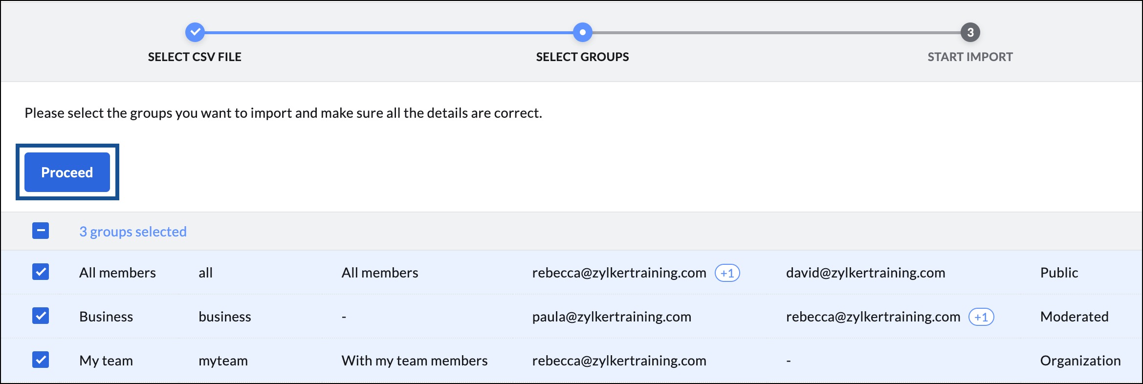 Gruppen in der CSV-Datei auswählen