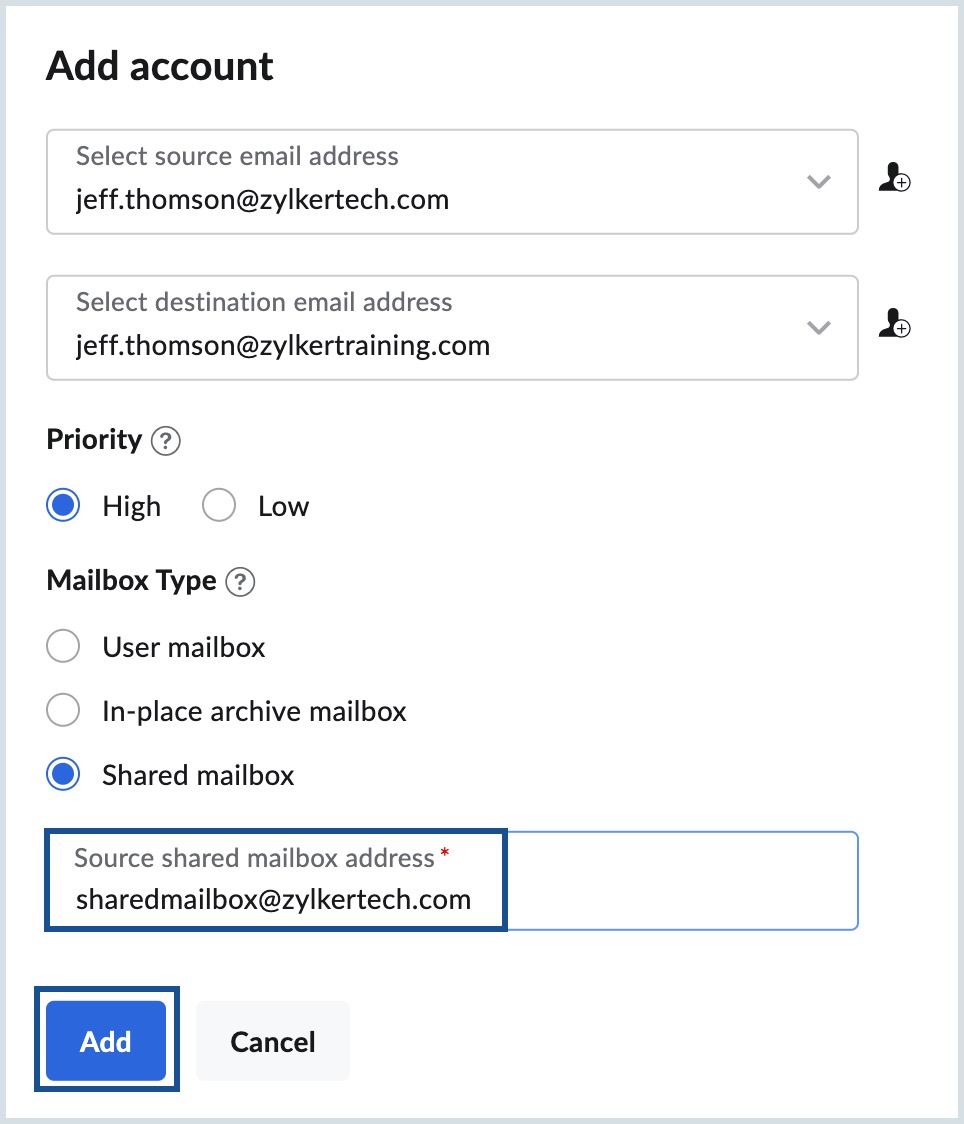 Exchange Server shared mailbox to Zoho Mail shared mailbox