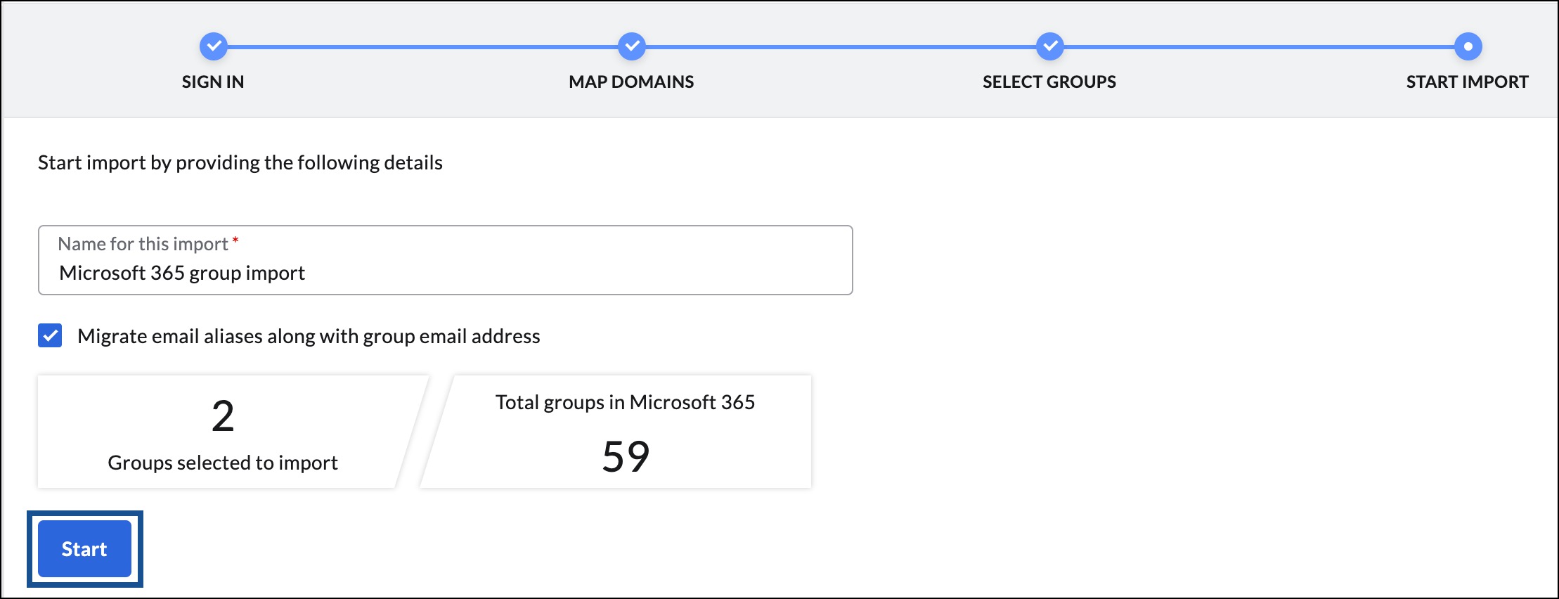 iniciar la importación de grupos desde Microsoft 365