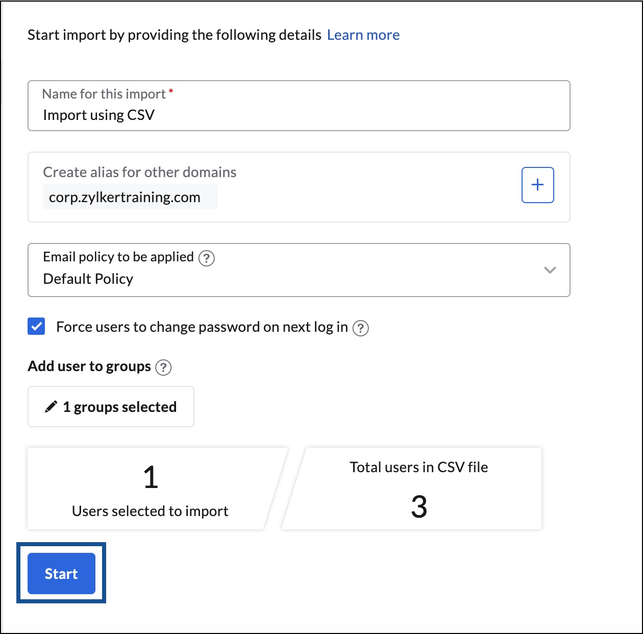 เริ่มการนำเข้าโดยใช้ CSV