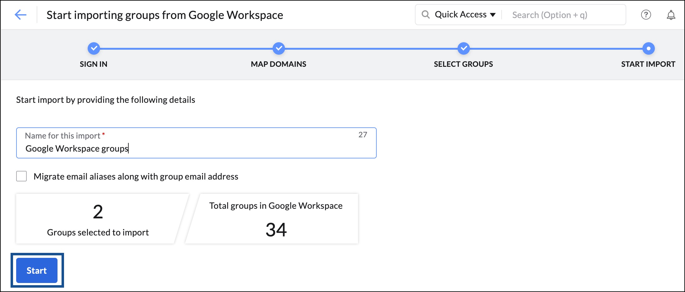 Google Workspace-Import starten