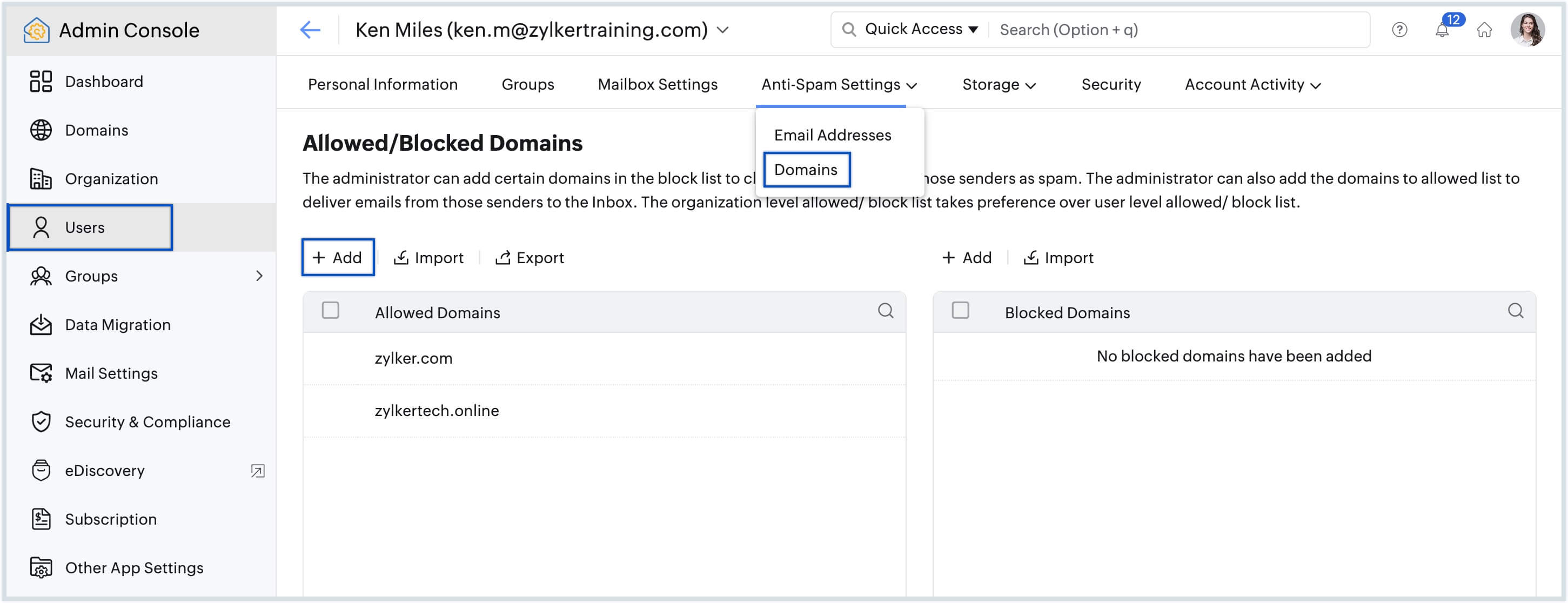 Allow / block domains