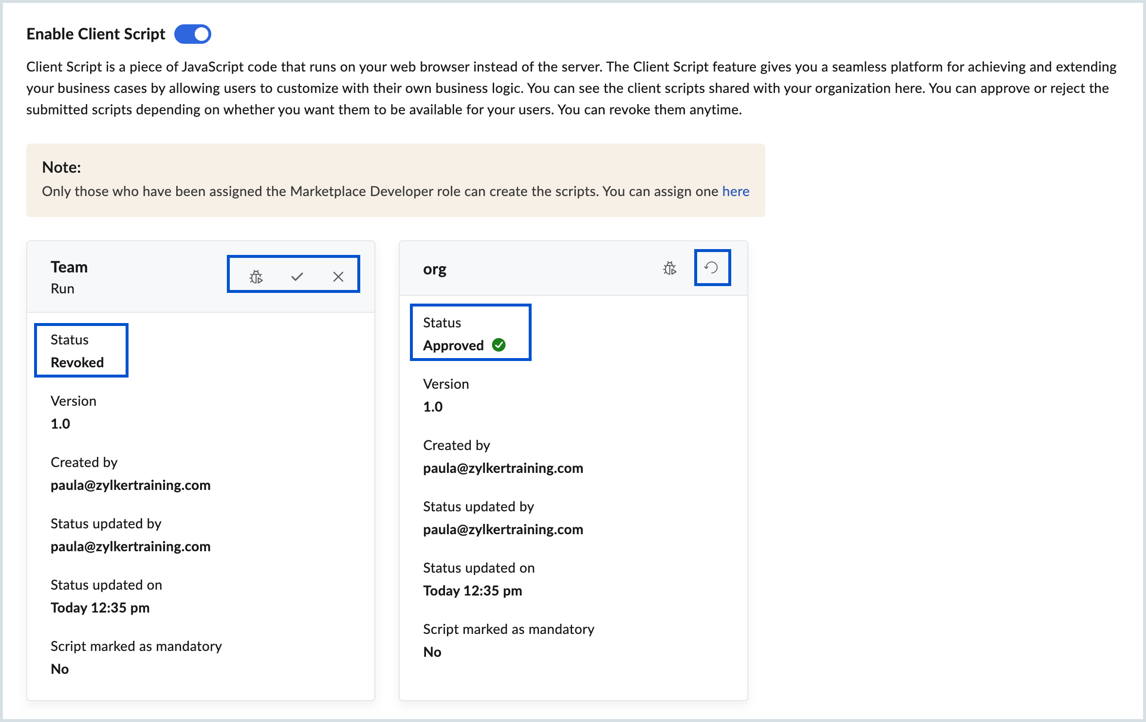 Approve client script Approve client script