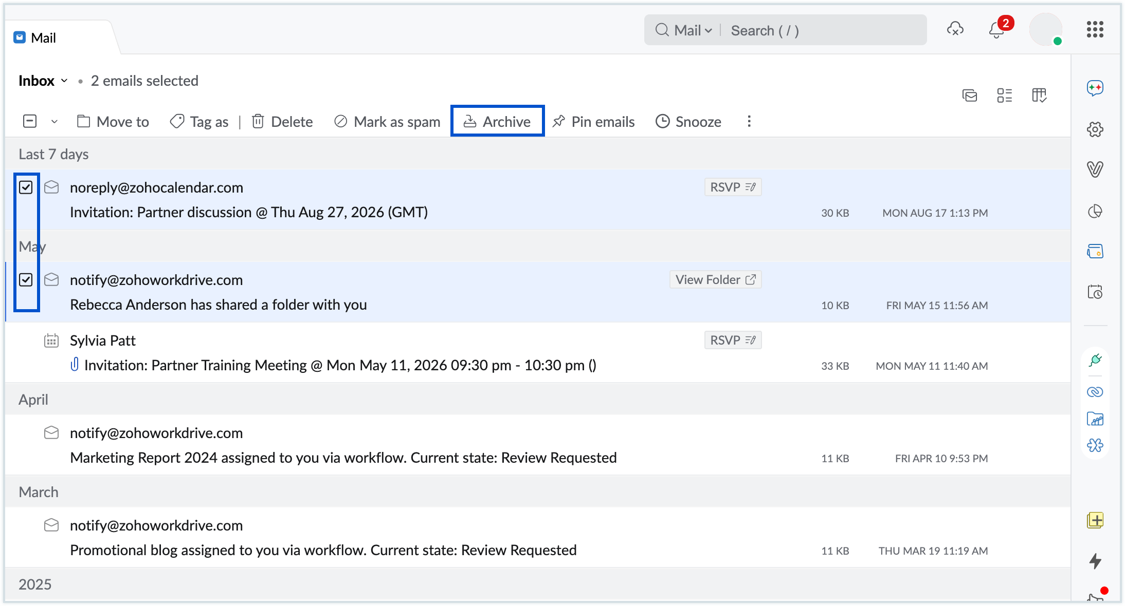 Archive emails