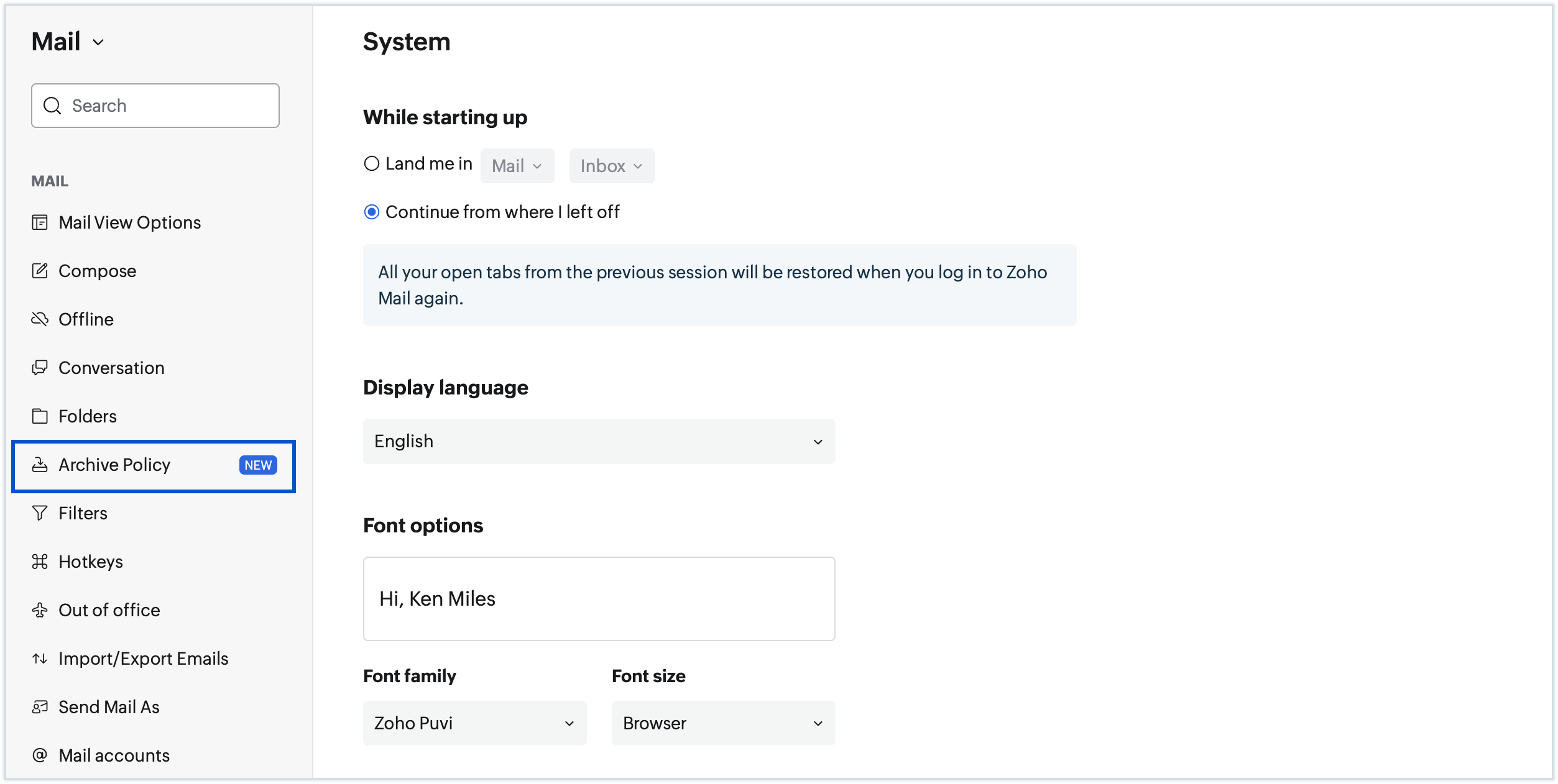 Archive policy setting