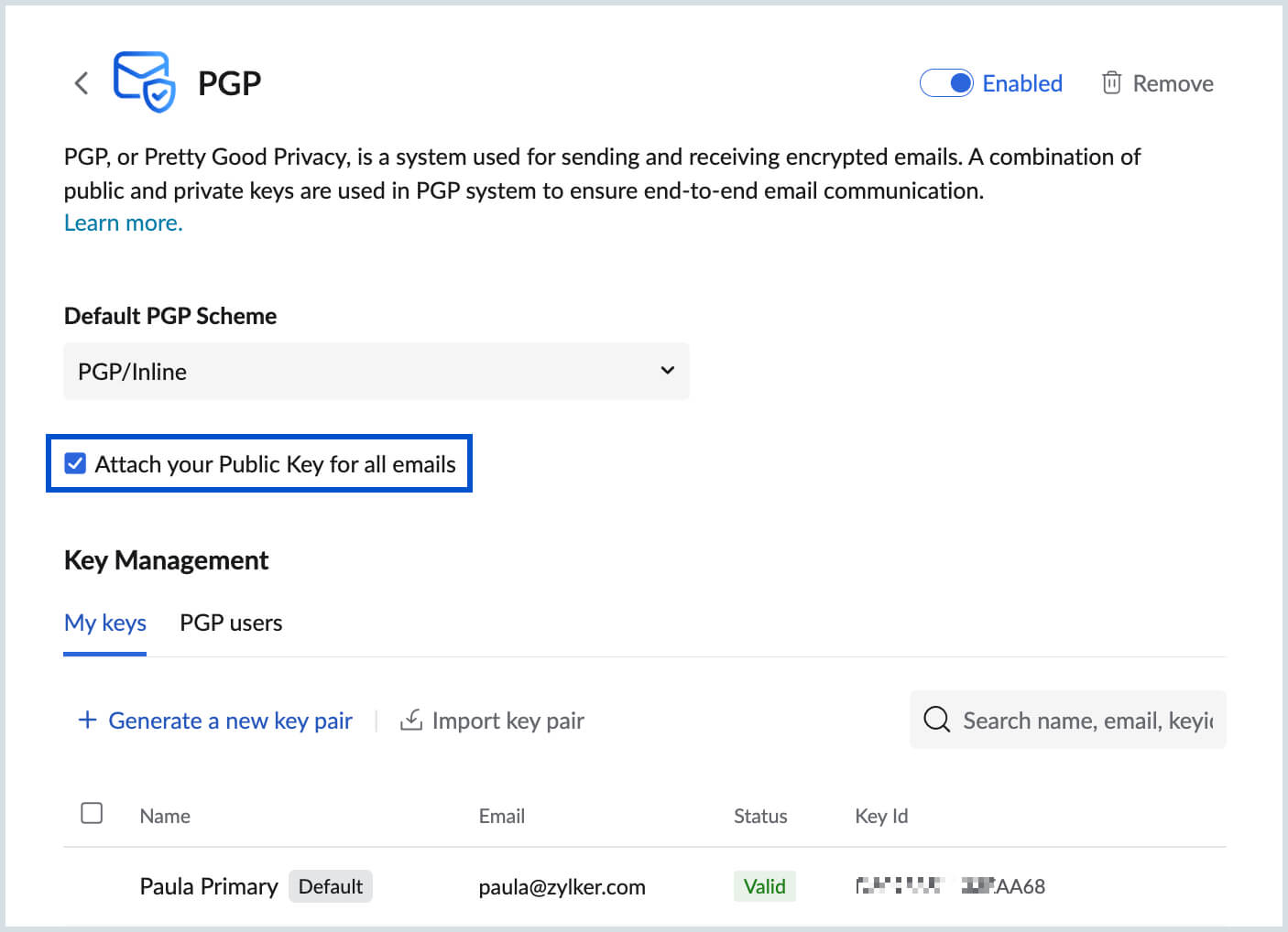 Attach public key Attach public key